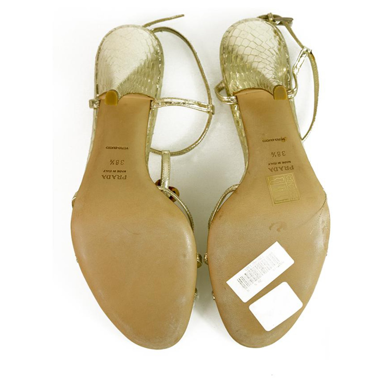 Prada Gold Snakeskin Embossed Leather Slingback Heels Strappy Shoes ...