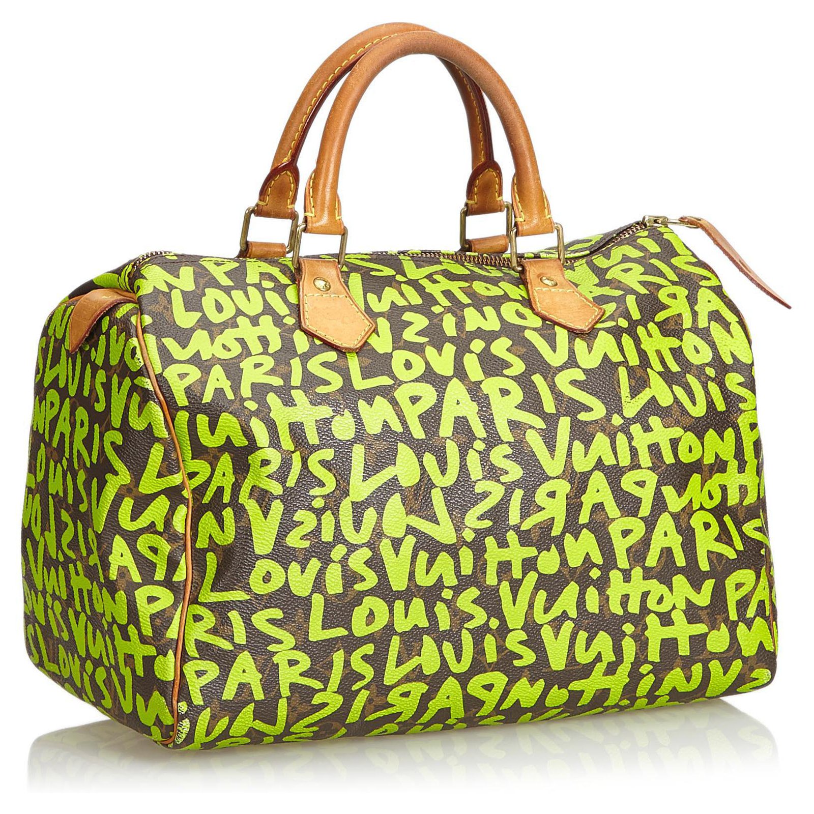 Louis Vuitton Brown Graffiti Speedy 30 Green Leather Cloth ref