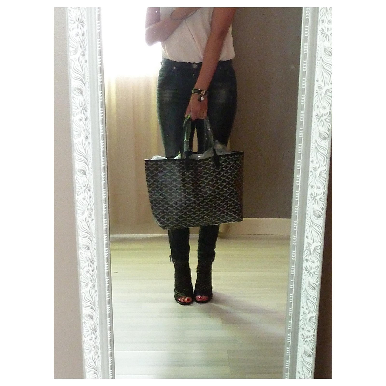 GOYARD Saint-Louis PM PVC coated canvas white unisex tote bag