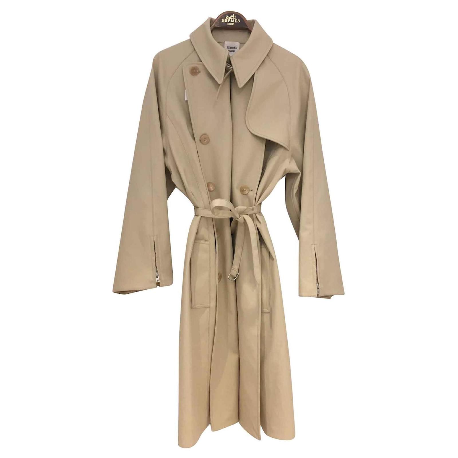 HERMES Leather cotton trench coat outer beige 46