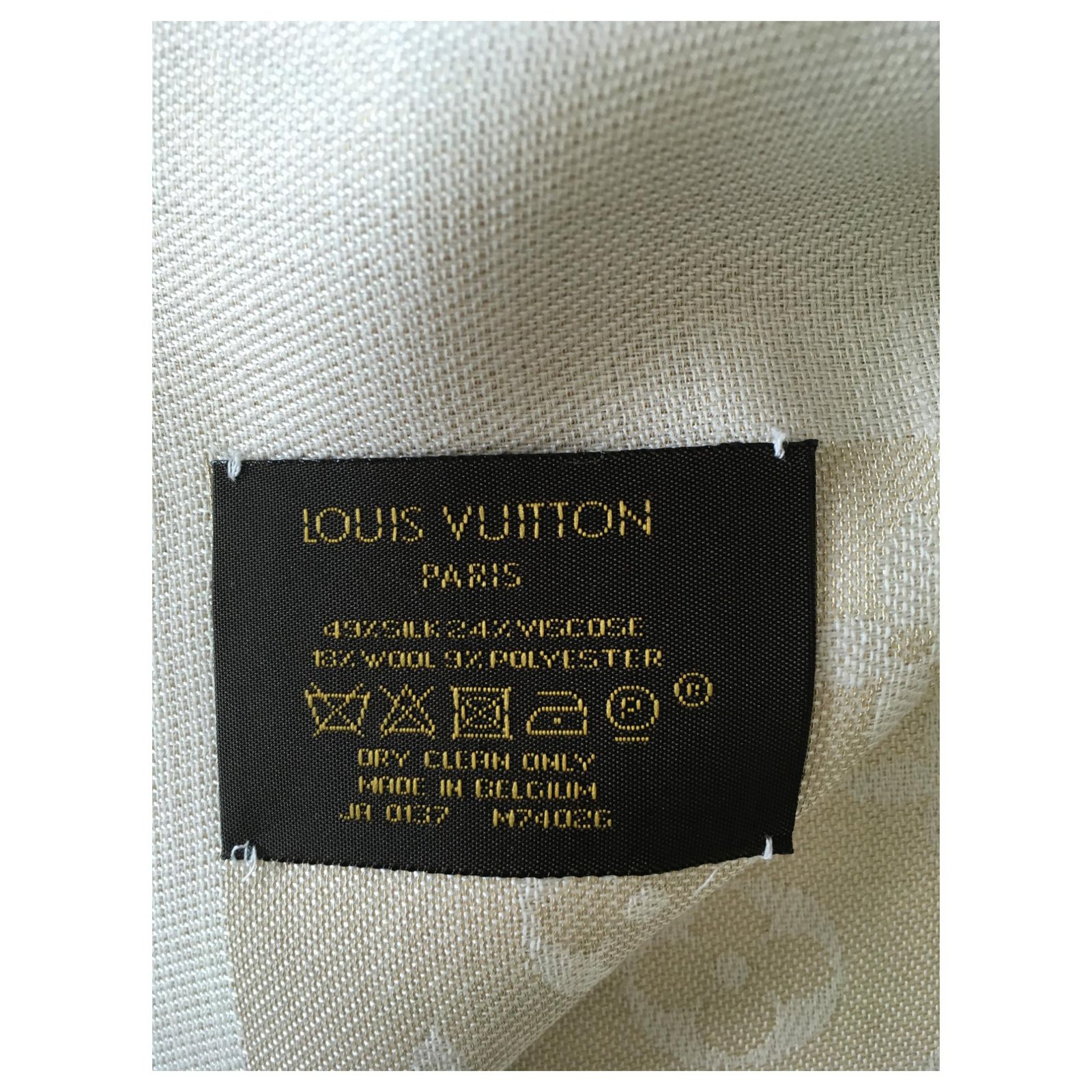 LOUIS VUITTON Wool Cashmere Monogram Daily LV Scarf Beige White 1302493