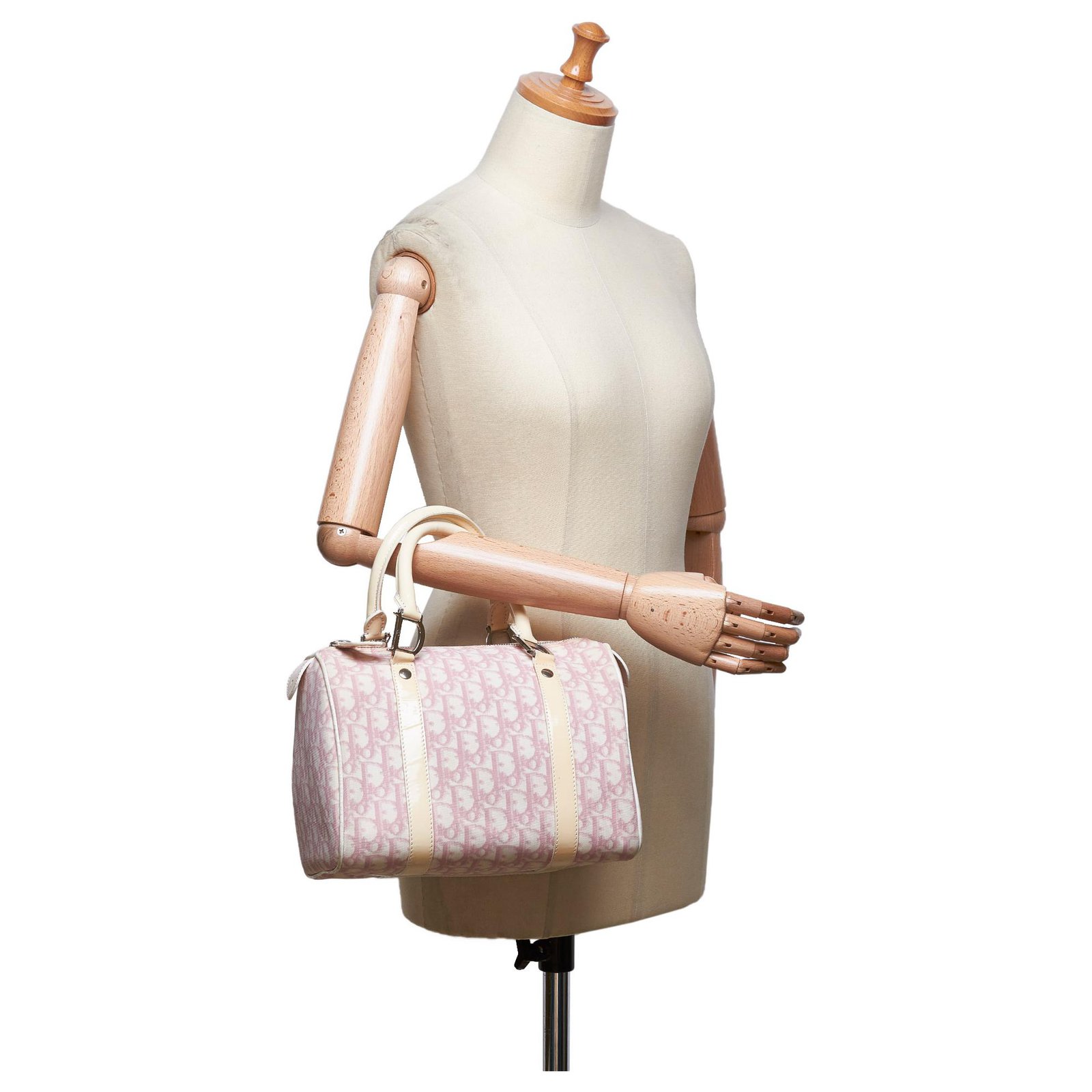 Dior White Dior Oblique Canvas Trotter Boston Bag Pink Cream Leather Patent  leather Cloth Cloth ref.135897 - Joli Closet