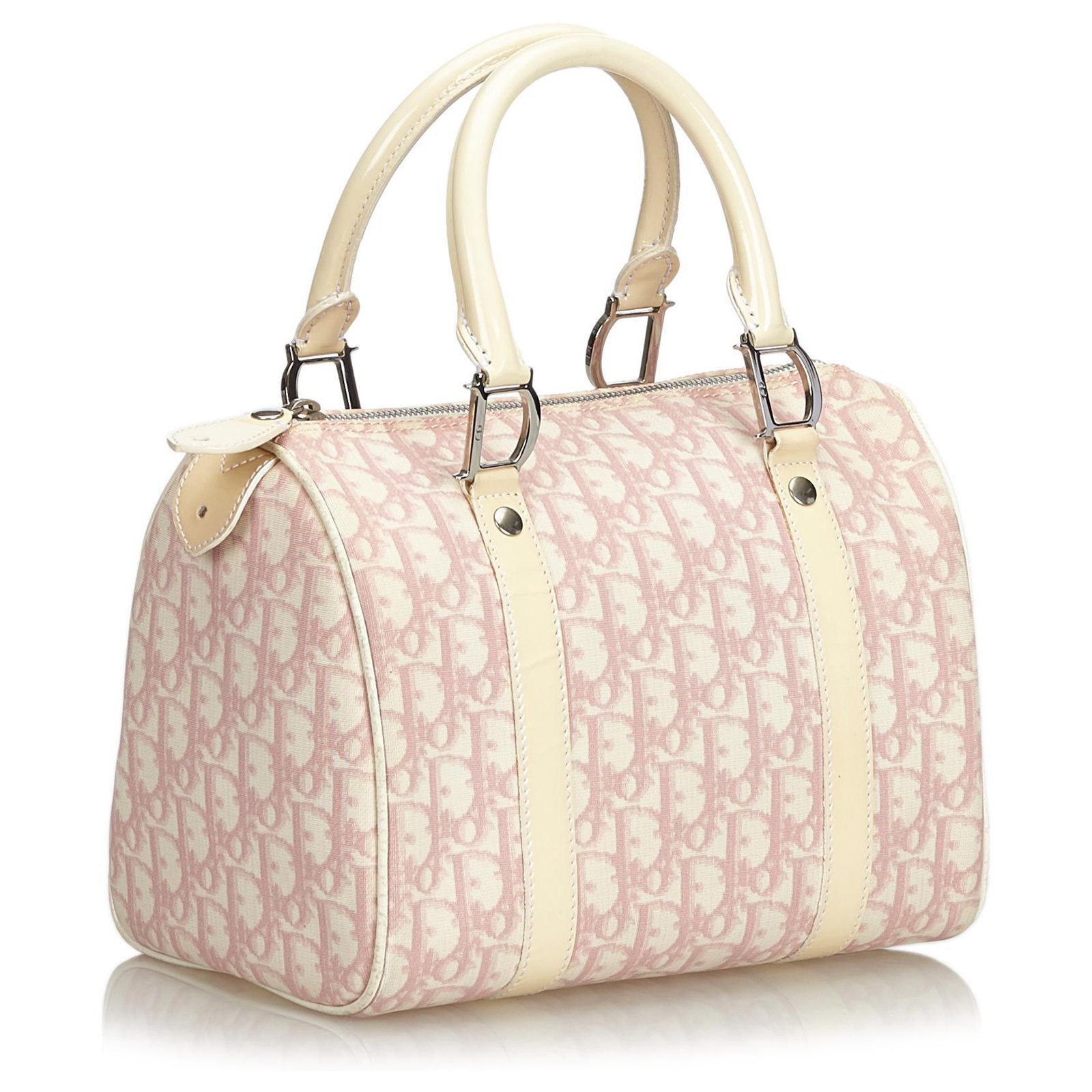 Dior Pink Dior Oblique Boston Bag White Cream Leather Patent