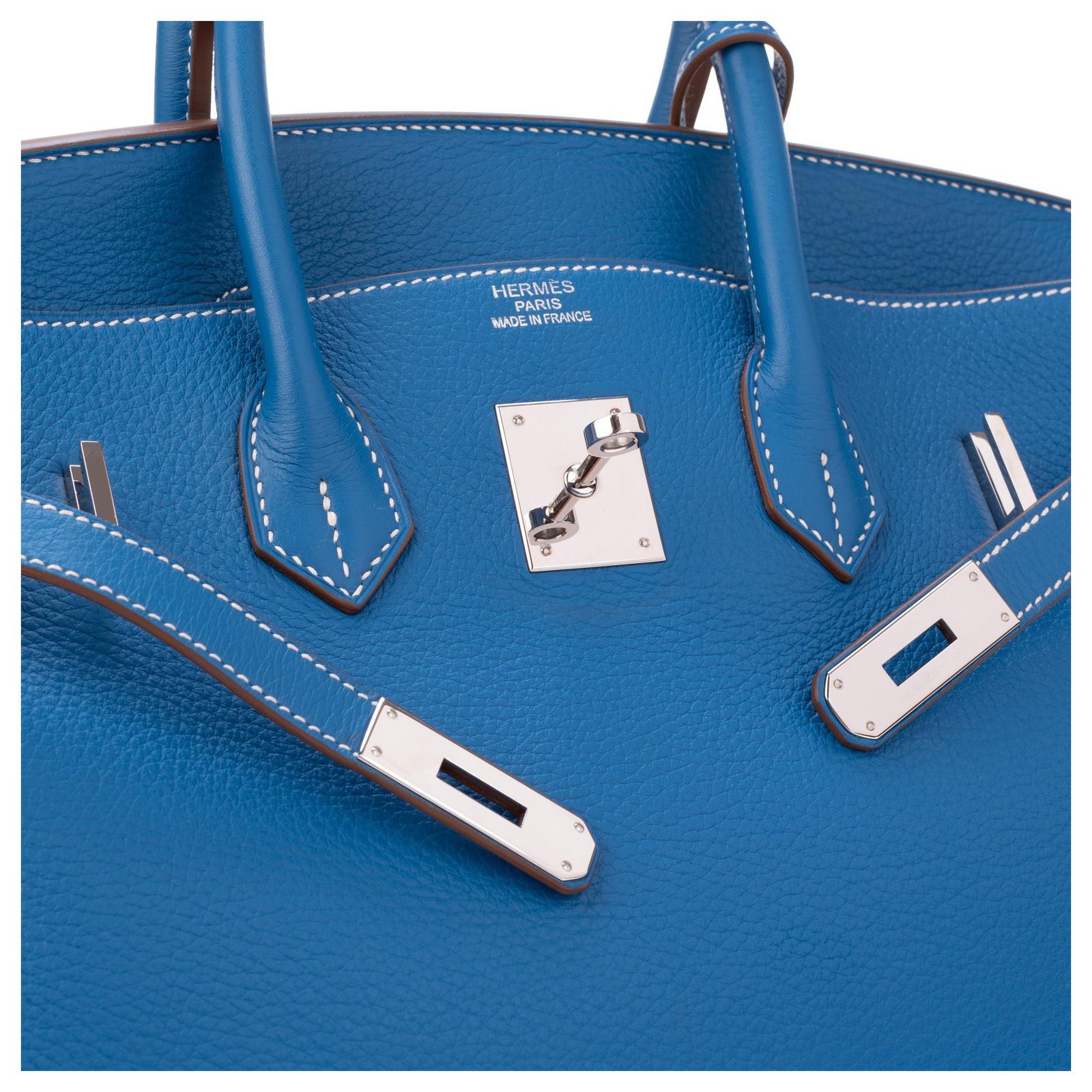 Hermès Stunning and rare Hermes Birkin Handbag 35 two-tone blue glow  Mykonos (outside) & White (inside, back of the straps and under), palladium  hardware, In very good shape! Leather ref.128367 - Joli