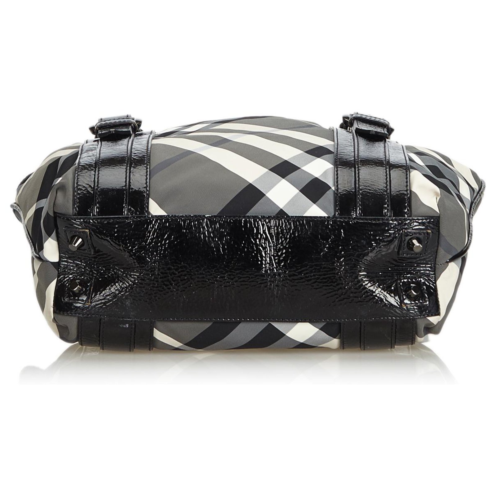 BURBERRY #38292 Black Beat Check Nylon and Patent Leather Penrose