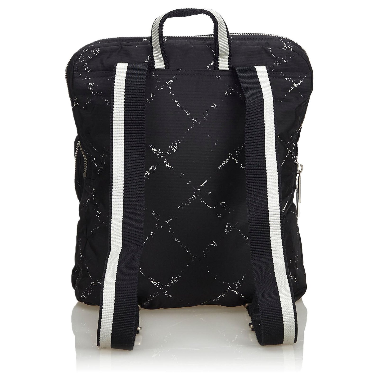 Chanel Black Old Travel Line Nylon Backpack White Cloth ref.129055 - Joli  Closet