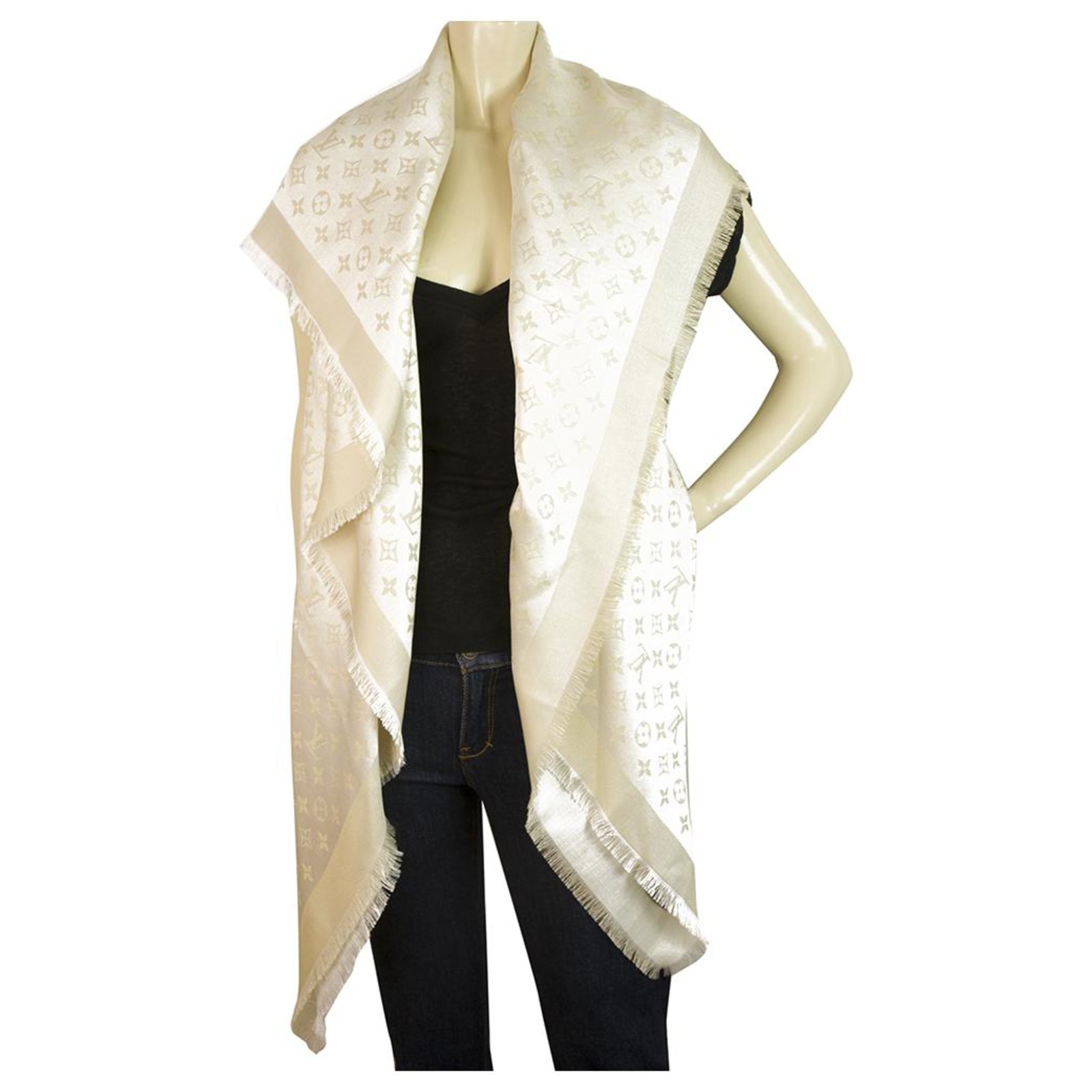 Louis Vuitton monogram Shine White with gold shawl weaved jacquard silk  M74026