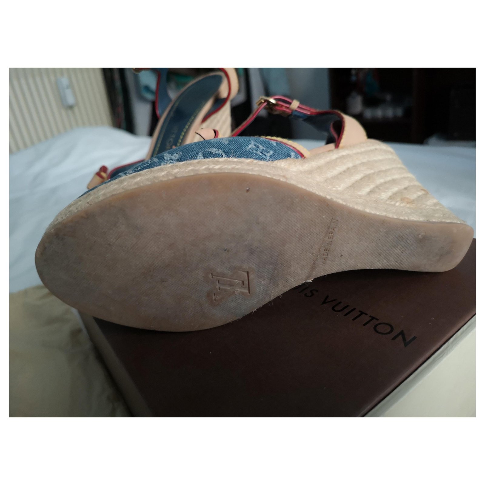 Louis Vuitton, Shoes, Louis Vuitton Denim Leather Wedge Sandal