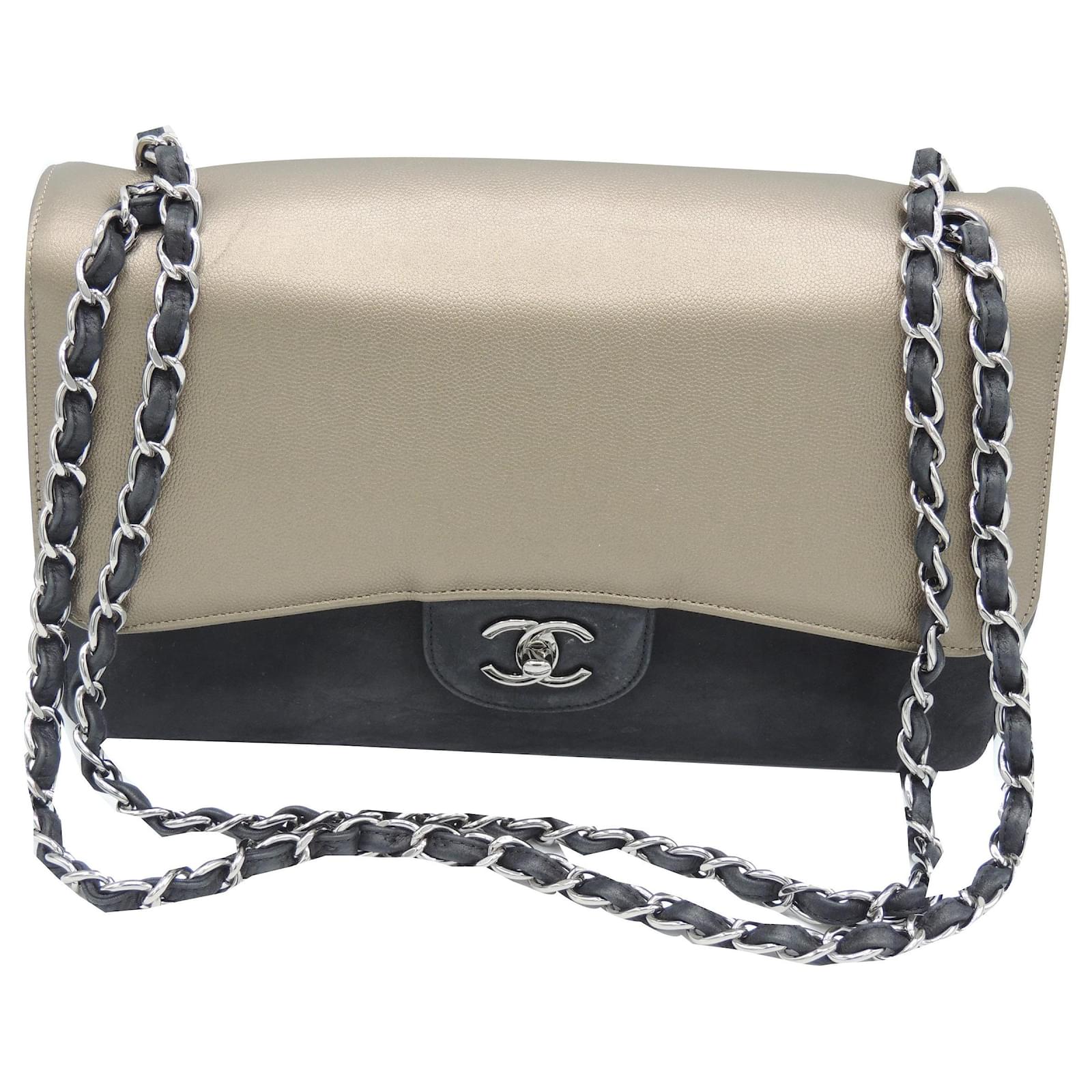 CHANEL LARGE BAG TIMELESS CLASSIC Black Bronze Leather Nubuck ref.129488 Joli Closet