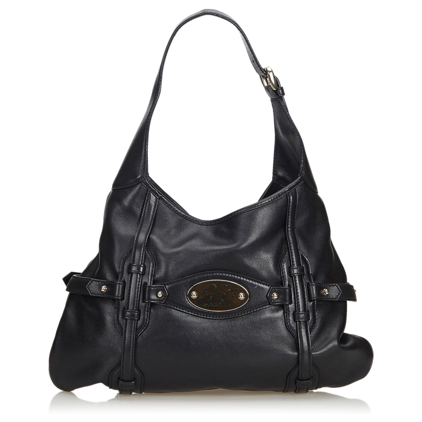 Gucci Black Leather Horsebit Hobo Bag with Silver Hardware.