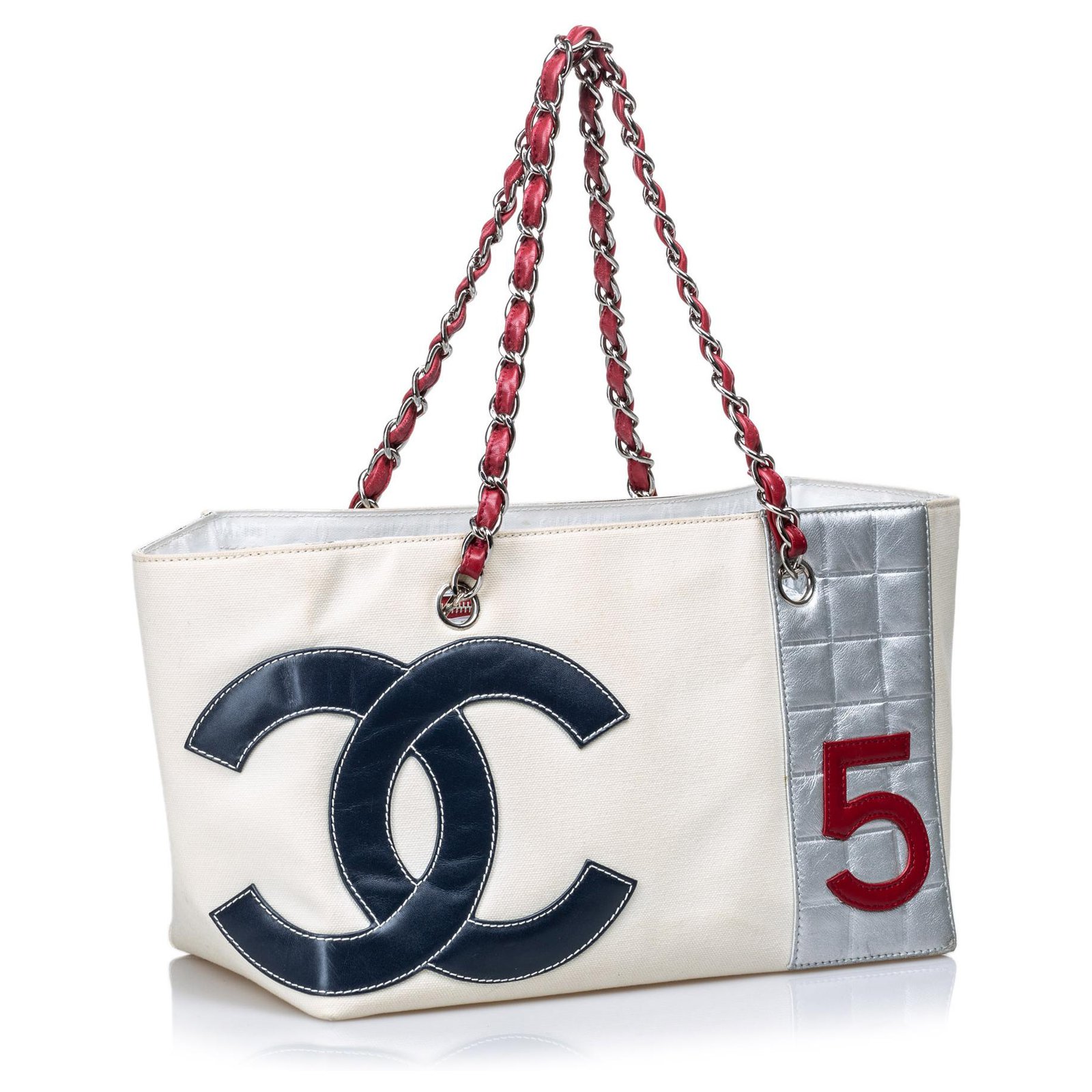 Chanel White No. 5 Canvas Shopping Tote Bag Multiple colors Leather ...