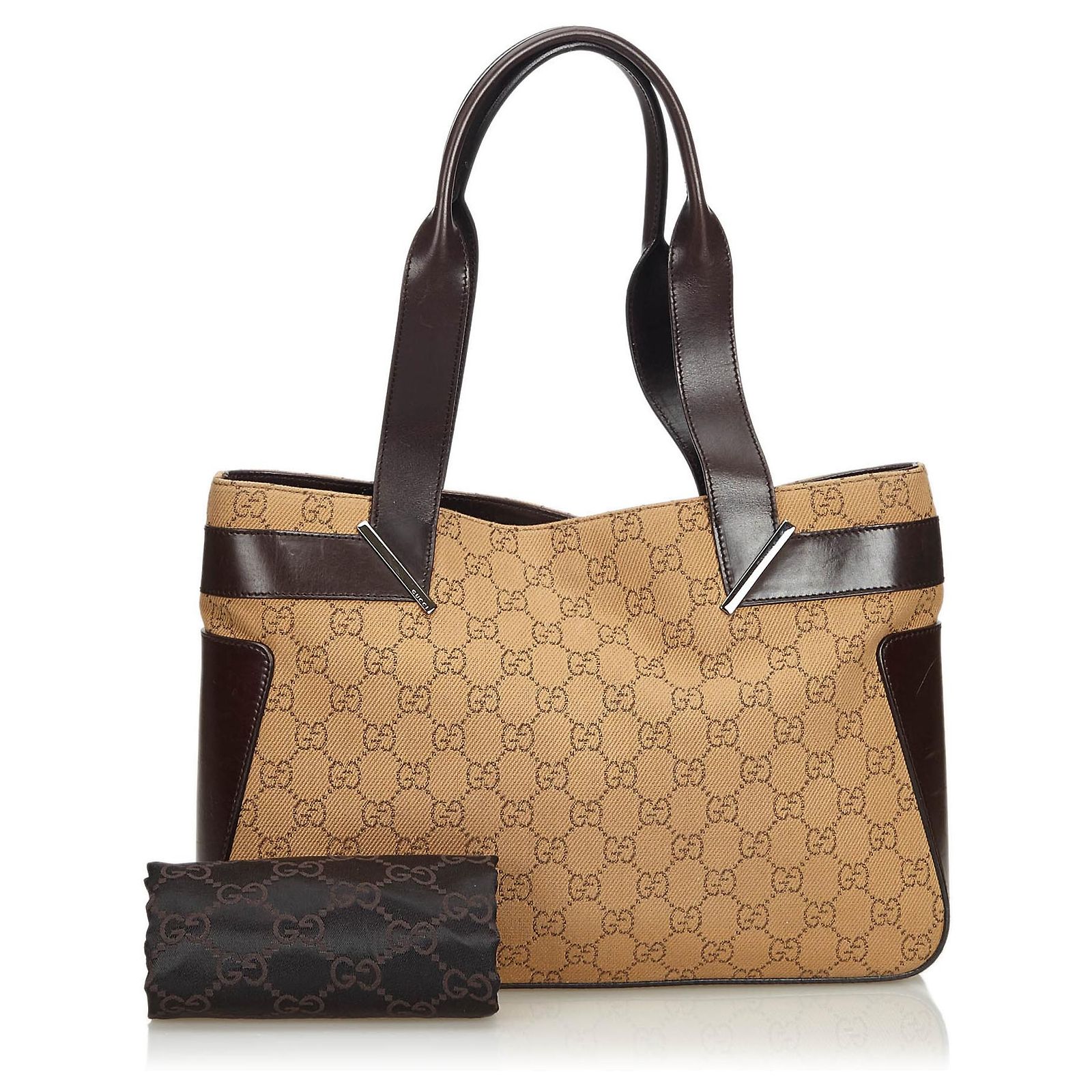 Gucci GG Campus Tote Bag Brown Black Authentic Gucci Brown GG Fabric Canvas Tote Bag – Paris  main image 4