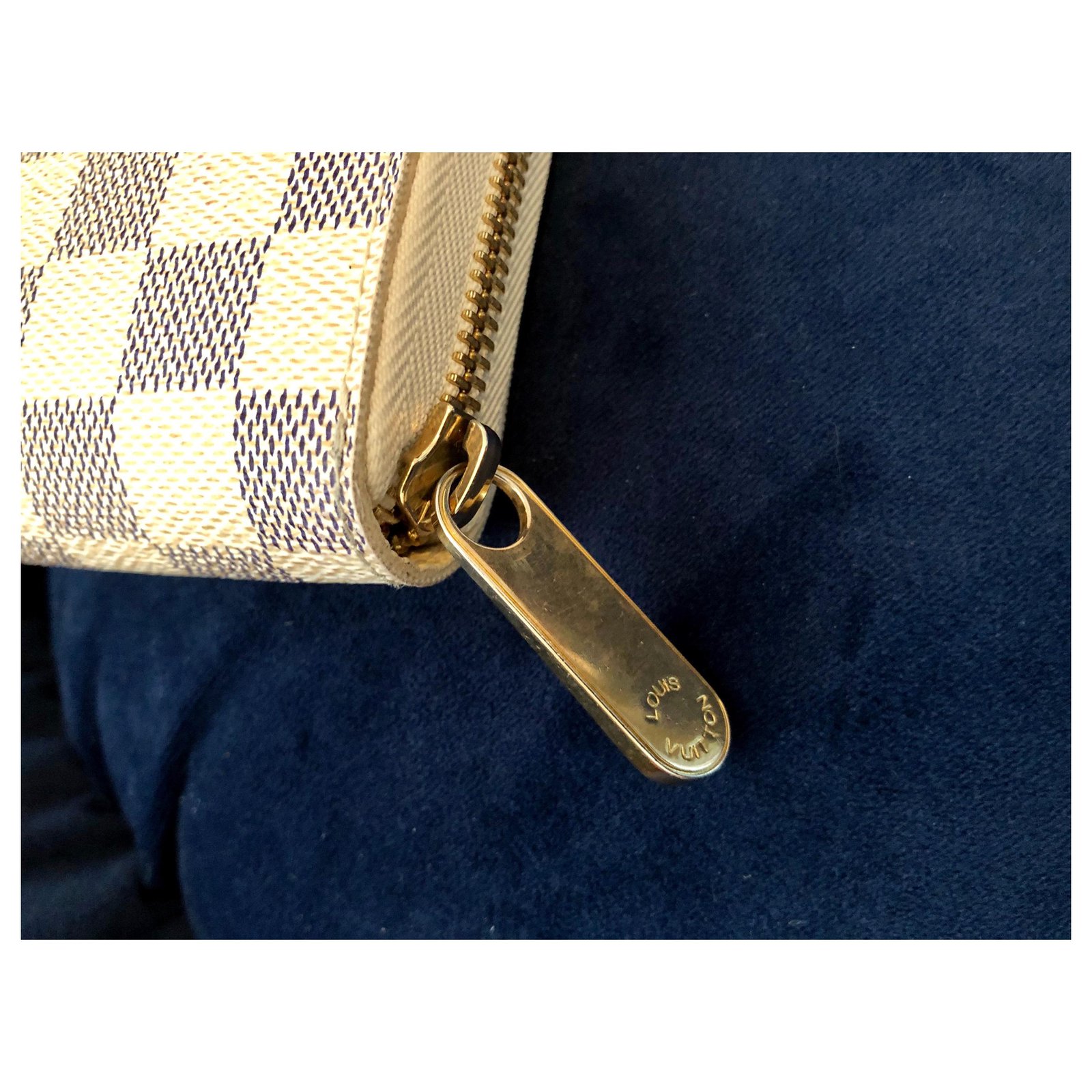 Louis Vuitton Zipper Wallet purse Carrera purse Beige Grey Leather