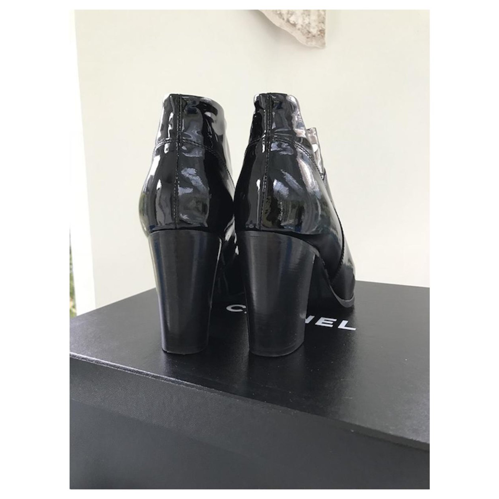 CHANEL patent leather boots