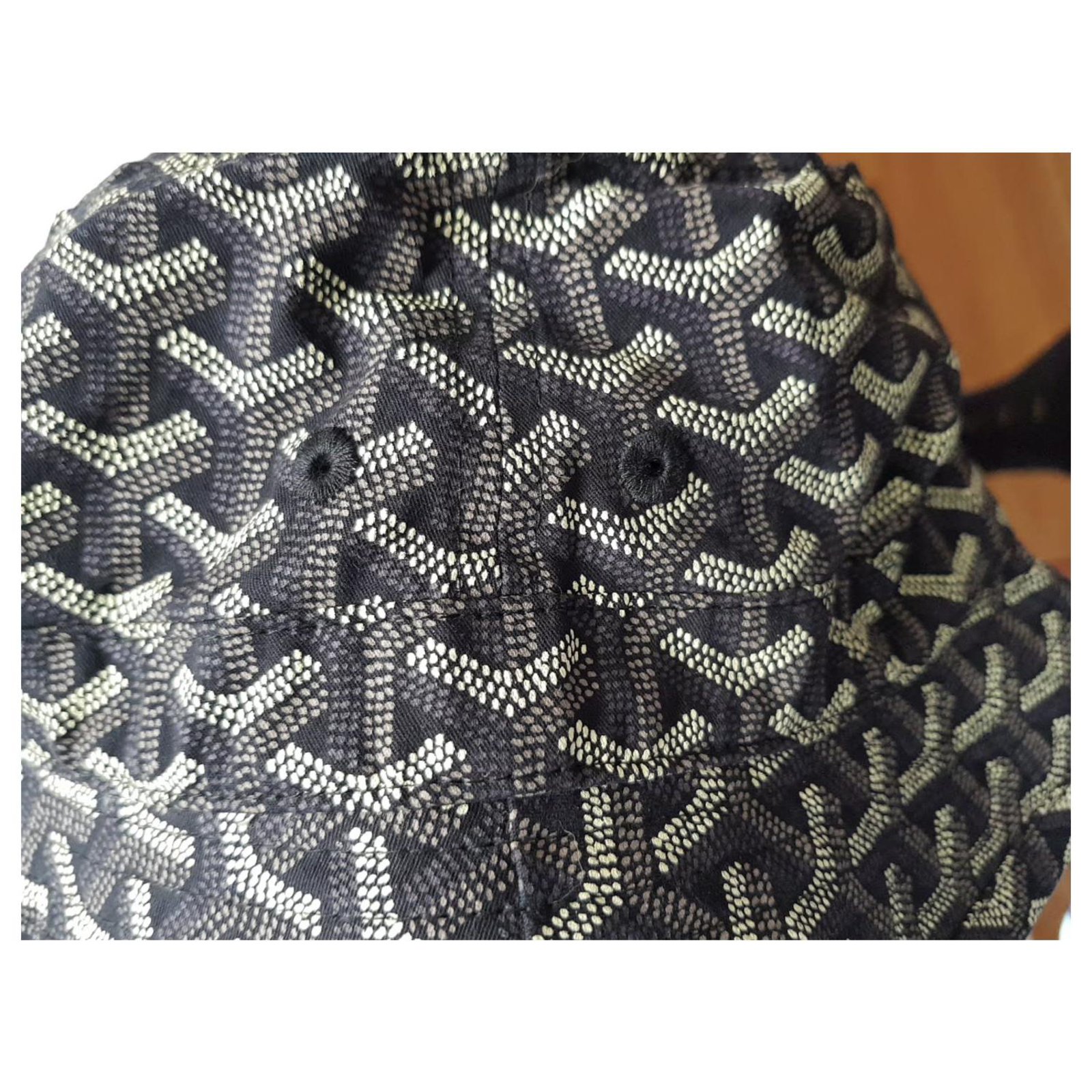 Chapeau Seau Goyard Coton Noir Blanc Gris ref.131071 - Joli Closet