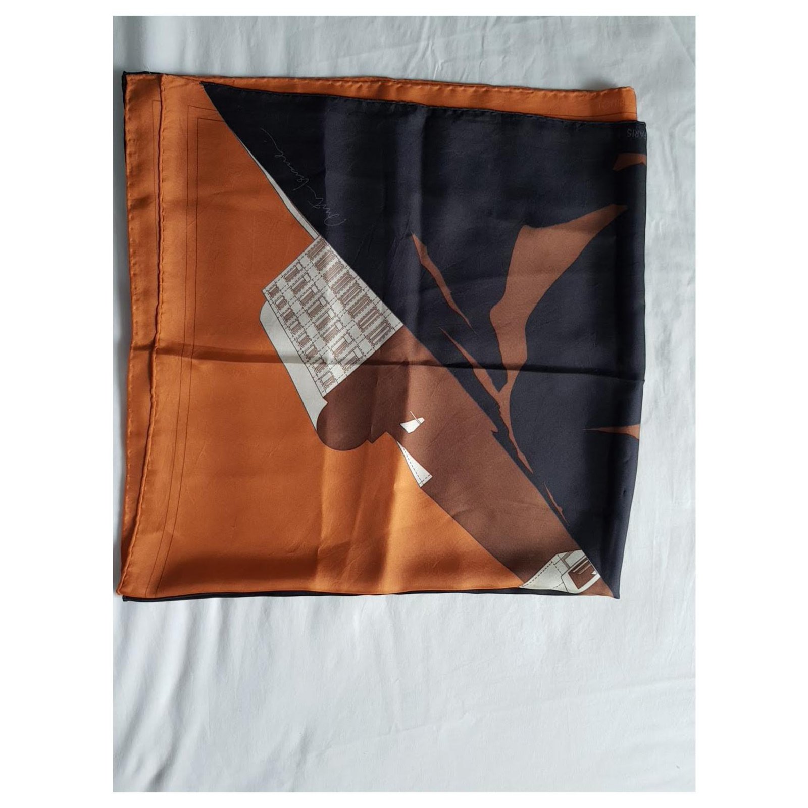 Louis Vuitton signed 'Architecture' brown, orange and beige silk