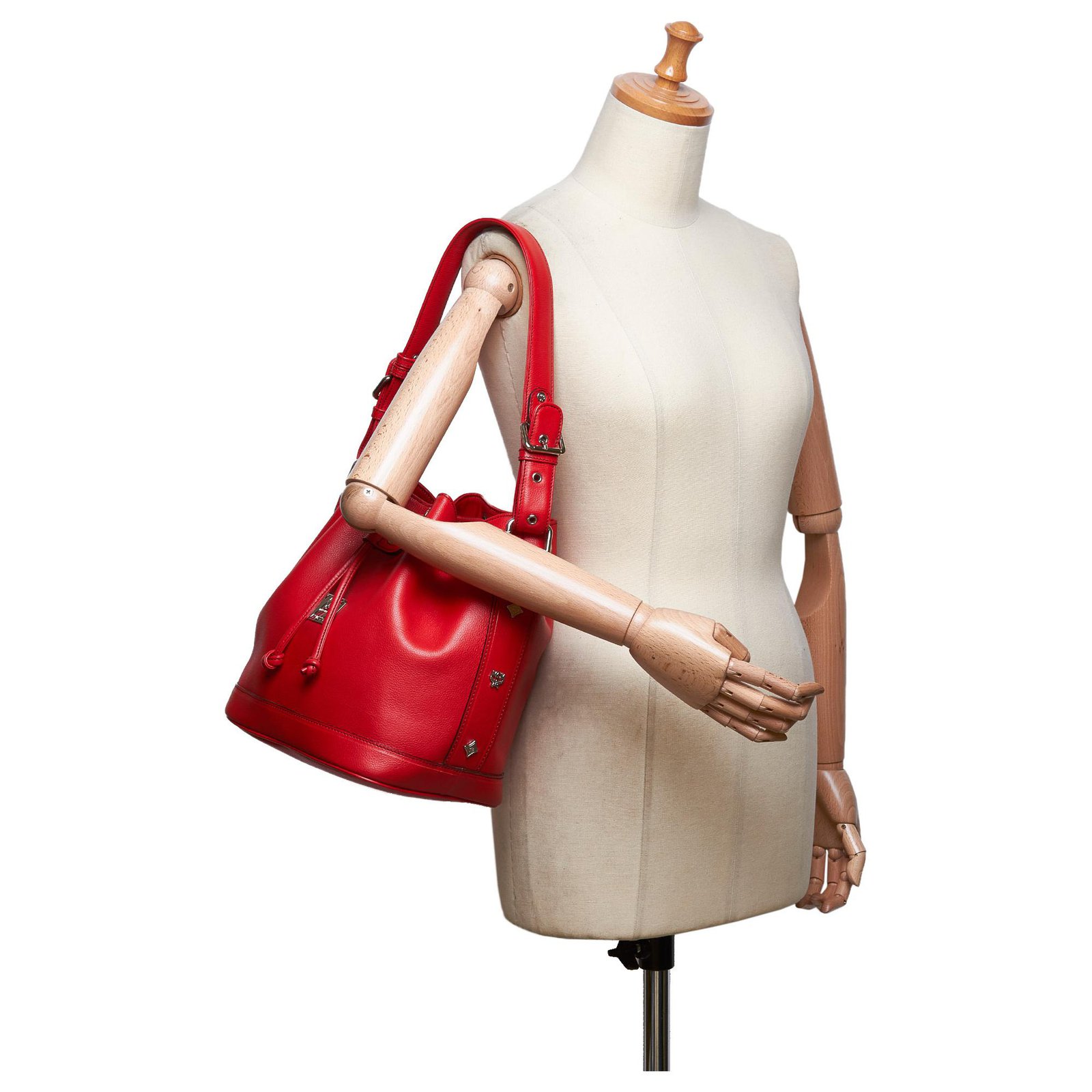 MCM Red Leather Drawstring Bucket Bag ref.131659 Joli Closet