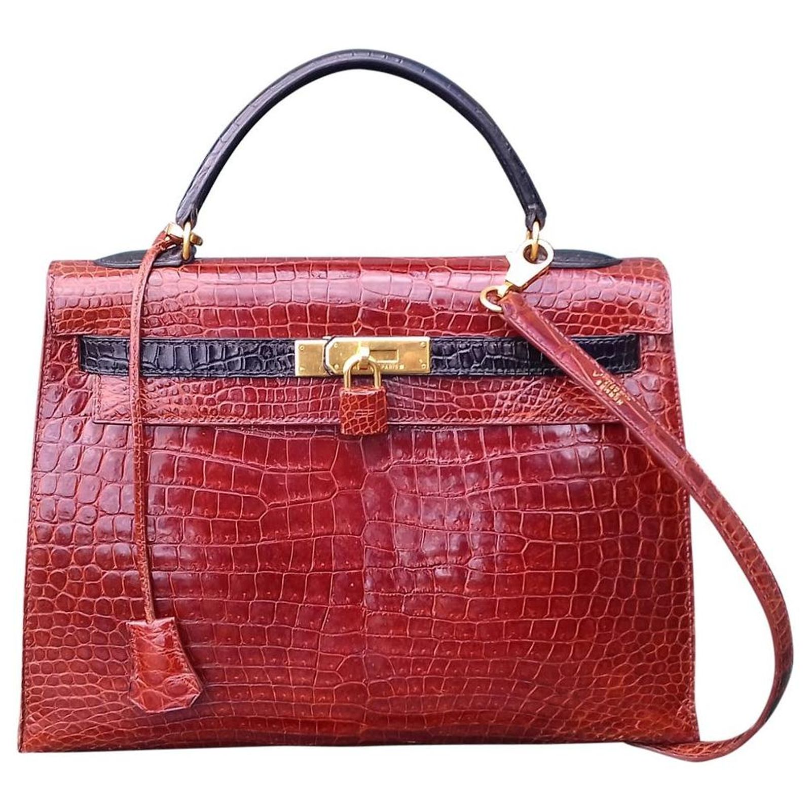 Sac à Main Vintage En Peau De Crocodile - Marron - Style Bandoulière Pour Femme