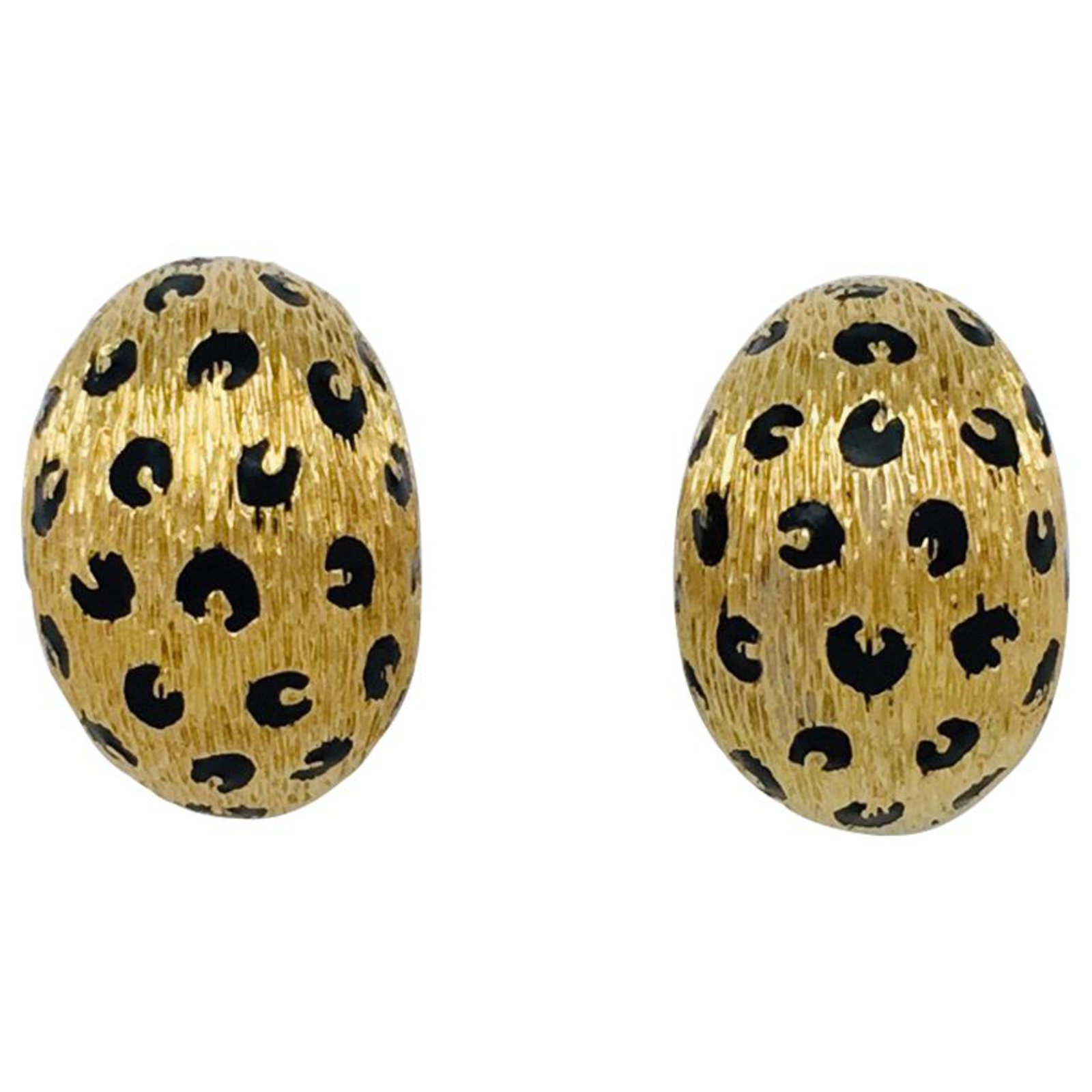 Fred earrings, Leopard model, in yellow gold and black enamel. ref.131904 - Joli Closet