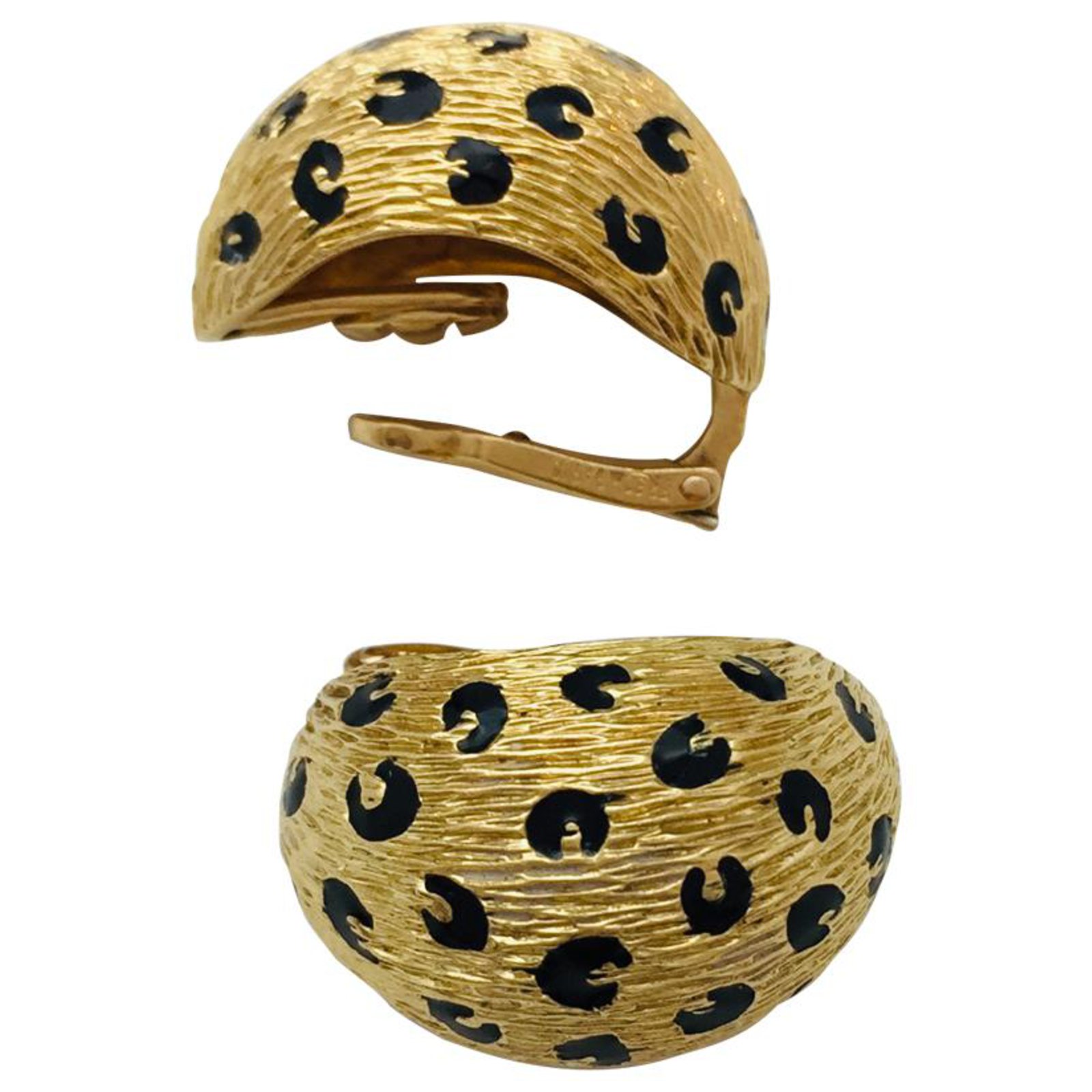 Fred earrings, Leopard model, in yellow gold and black enamel. ref.131904 - Joli Closet