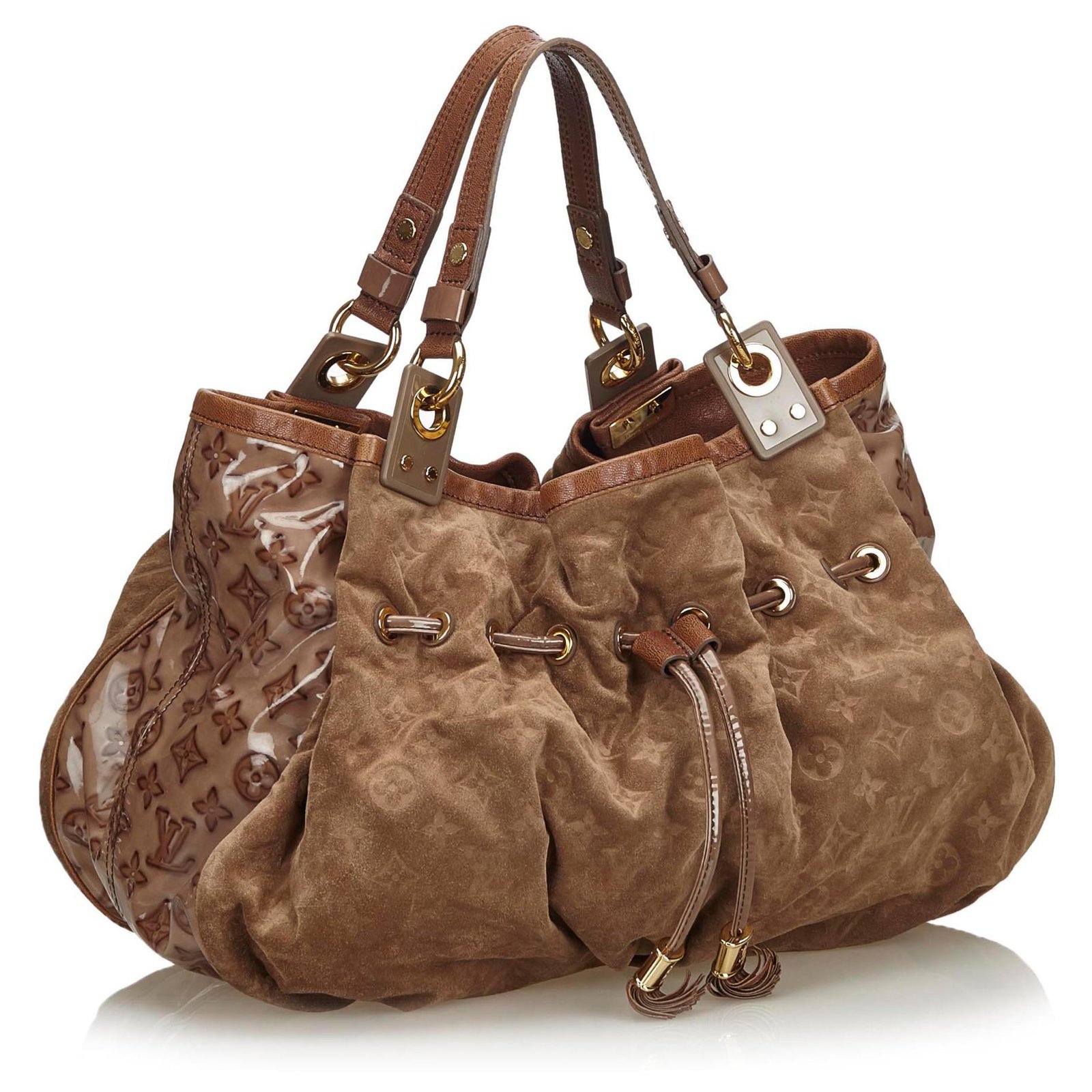 Louis Vuitton Brown Monogram Suede Irene Coco Leather Patent leather  ref.133236 - Joli Closet