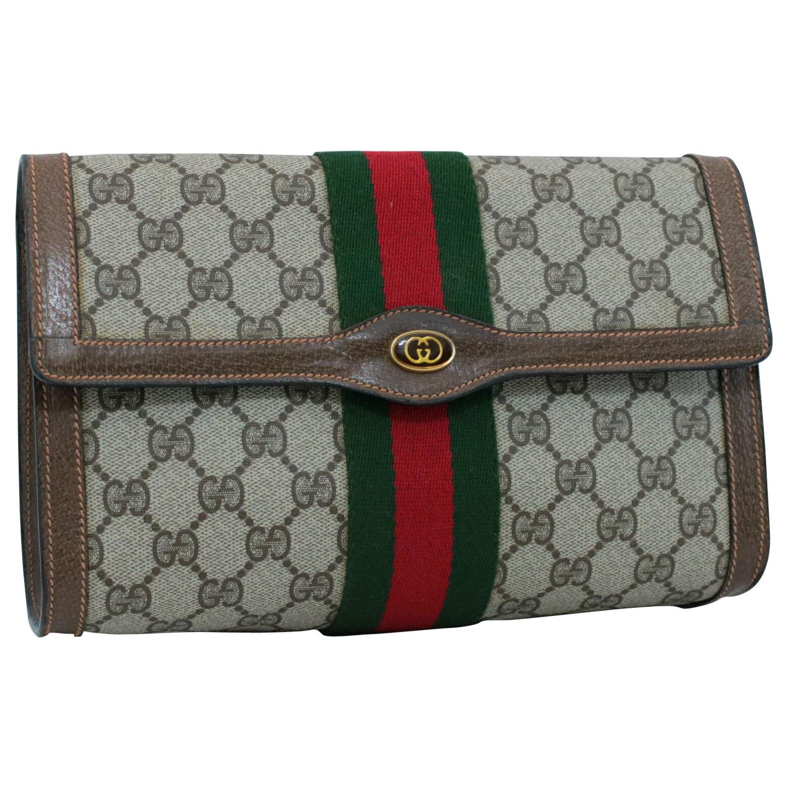 Gucci Sherry Line Gg Clutch Bag Brown Cloth Ref.133314 - Joli Closet