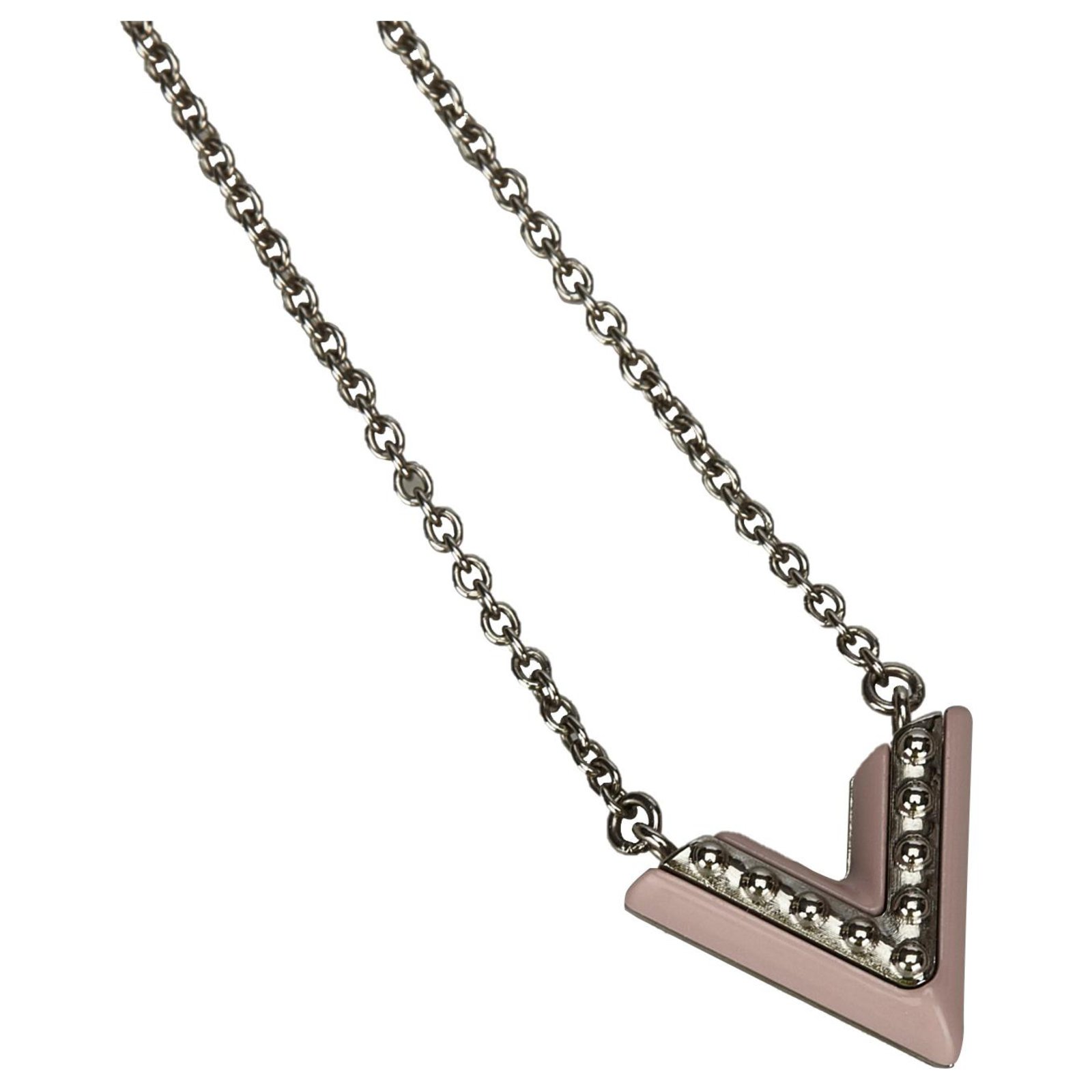 LOUIS VUITTON Louis Vuitton essential V necklace M68156 metal rhinestone pink  gold silver pendant