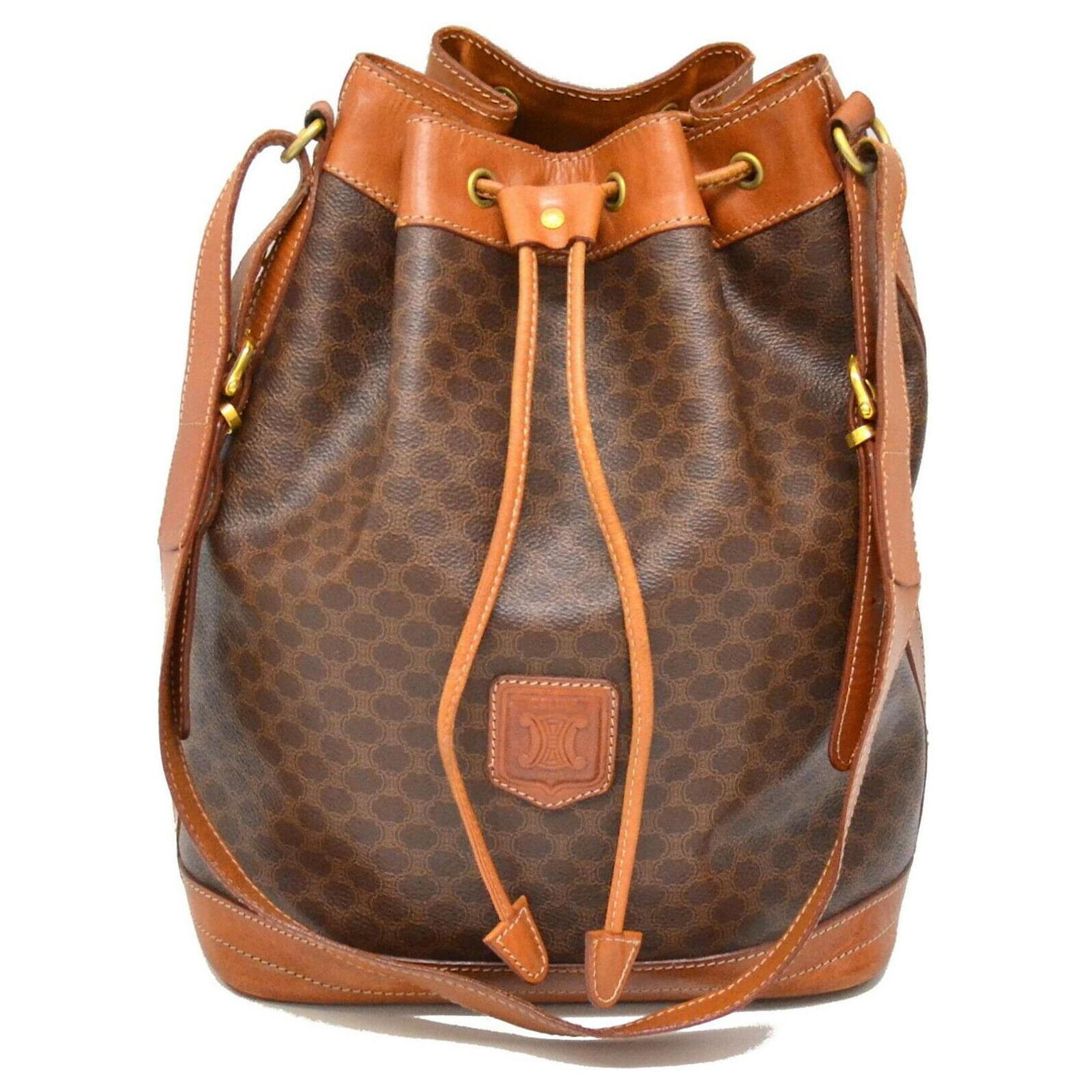 Céline Drawstring Shoulder Bag Brown Polyester ref.133813 Joli Closet