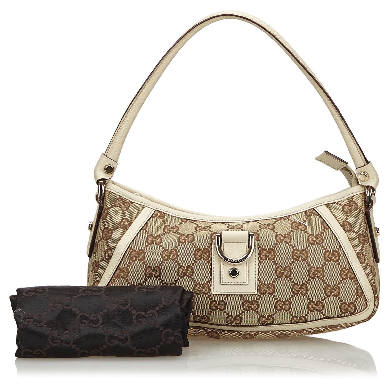 Gucci Beige/Brown GG Canvas and Leather Baguette at 1stDibs