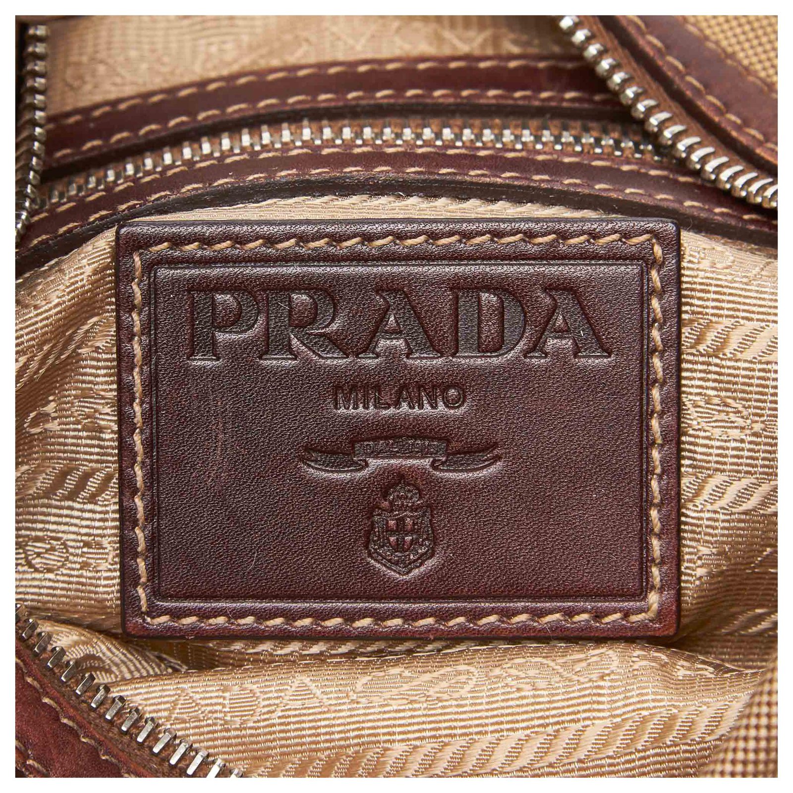 Galliera Prada Brown Canvas Galleria lined City Stitch Satchel Black Beige  Leather Cloth Cloth ref.172508 - Joli Closet