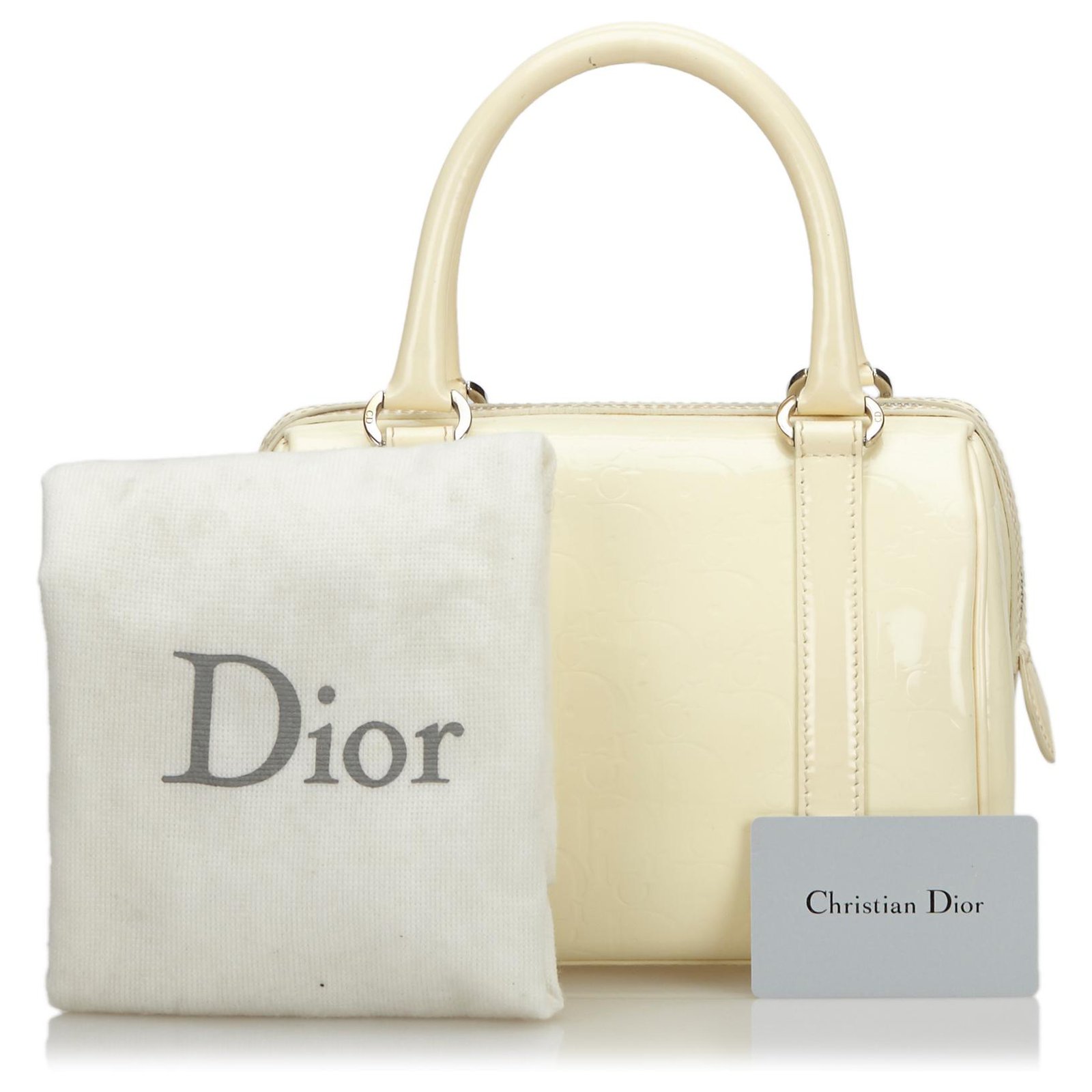 Dior Pink Dior Oblique Boston Bag White Cream Leather Patent leather  Plastic ref.164436 - Joli Closet