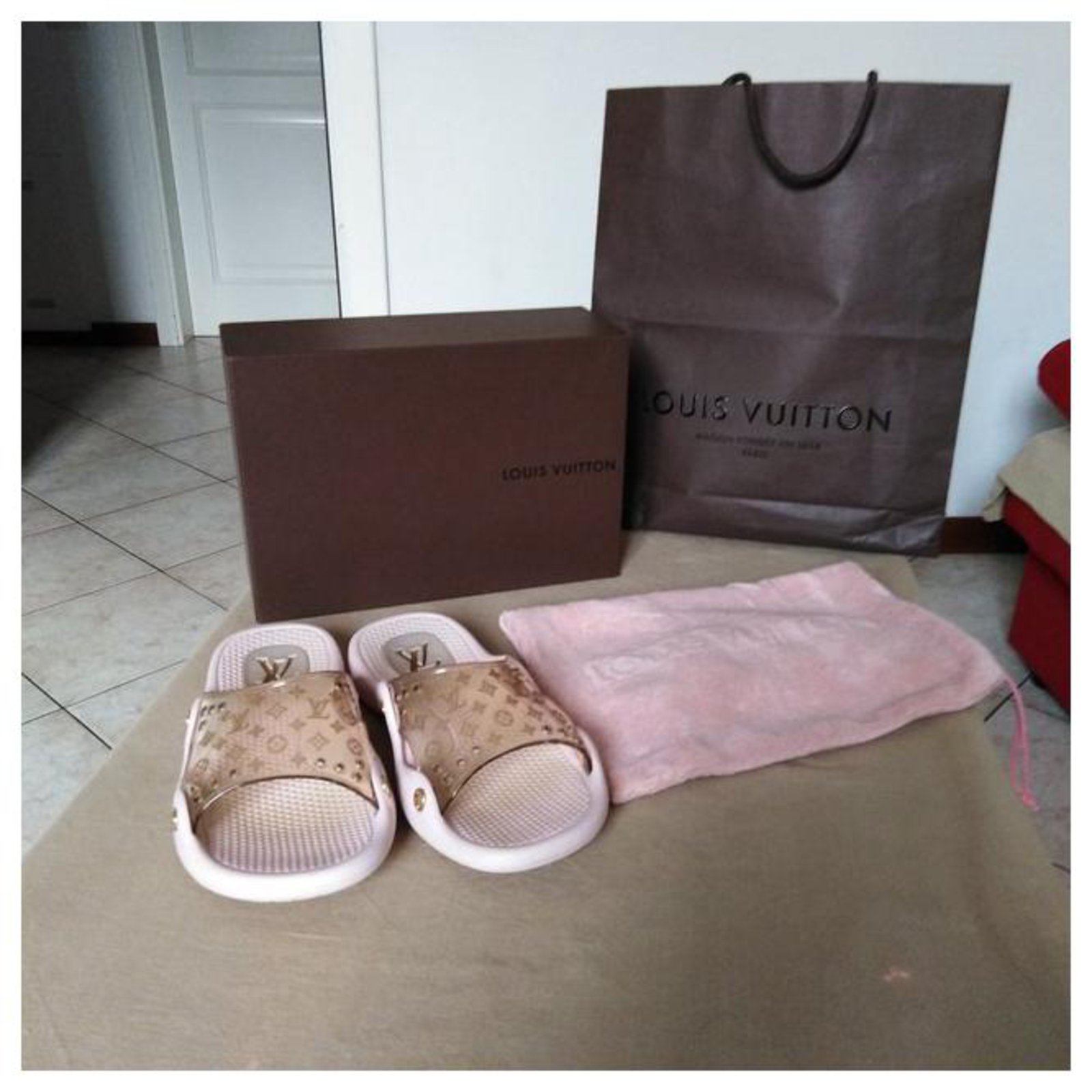 Louis Vuitton, Shoes, Louis Vuitton Pink Lv Monogram Rubber Spa Pool  Slides
