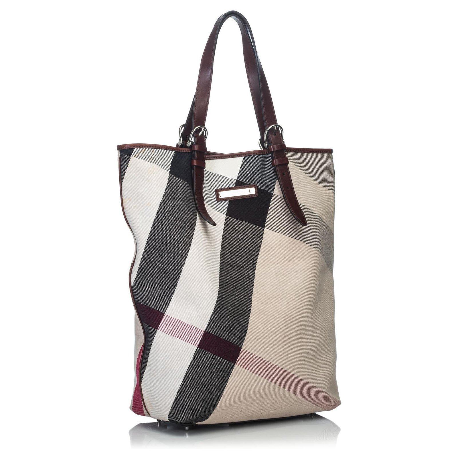 Burberry White Mega Check Canvas Tote Bag Multiple colors Leather Cloth  Cloth ref.135087 - Joli Closet