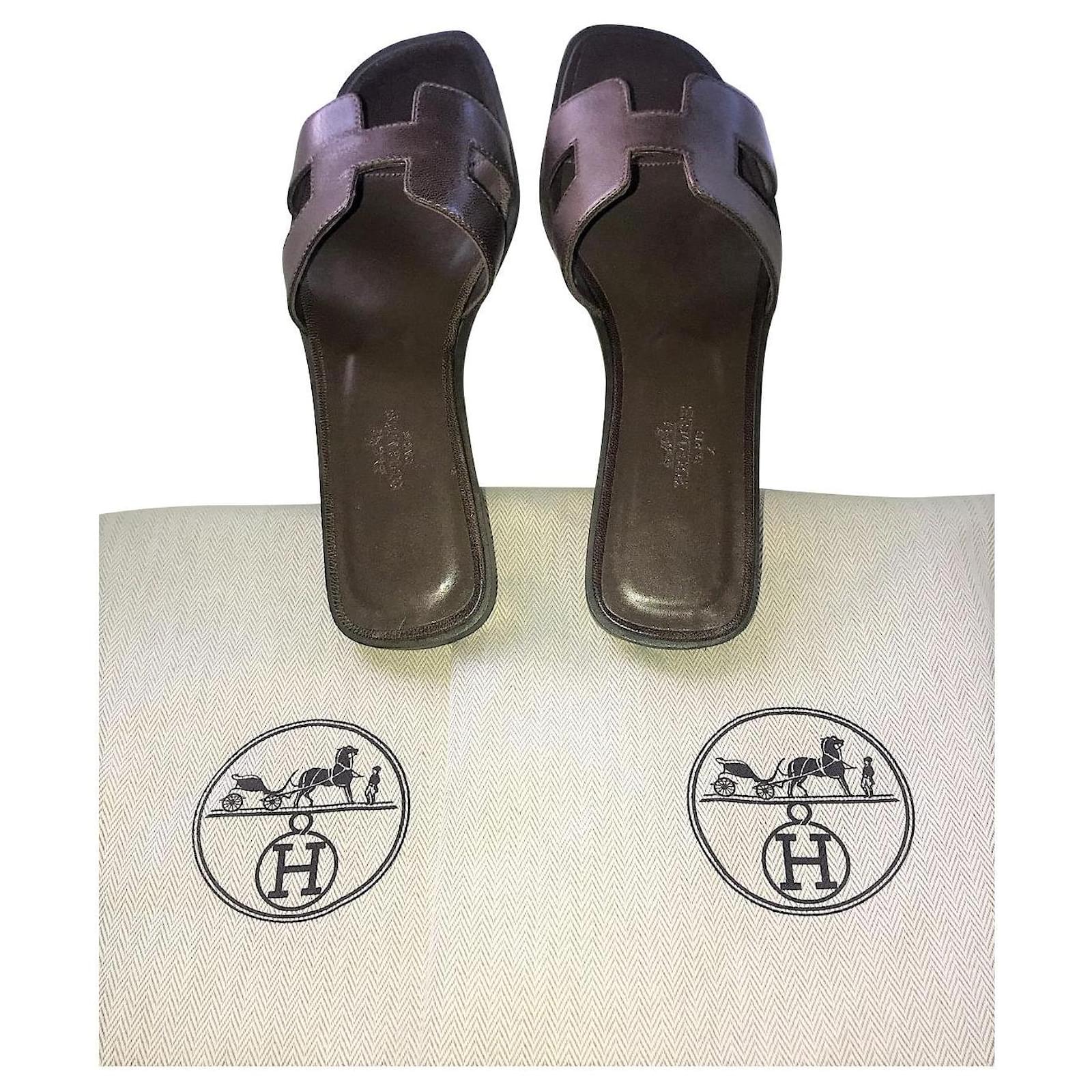 claquette hermes oran marron