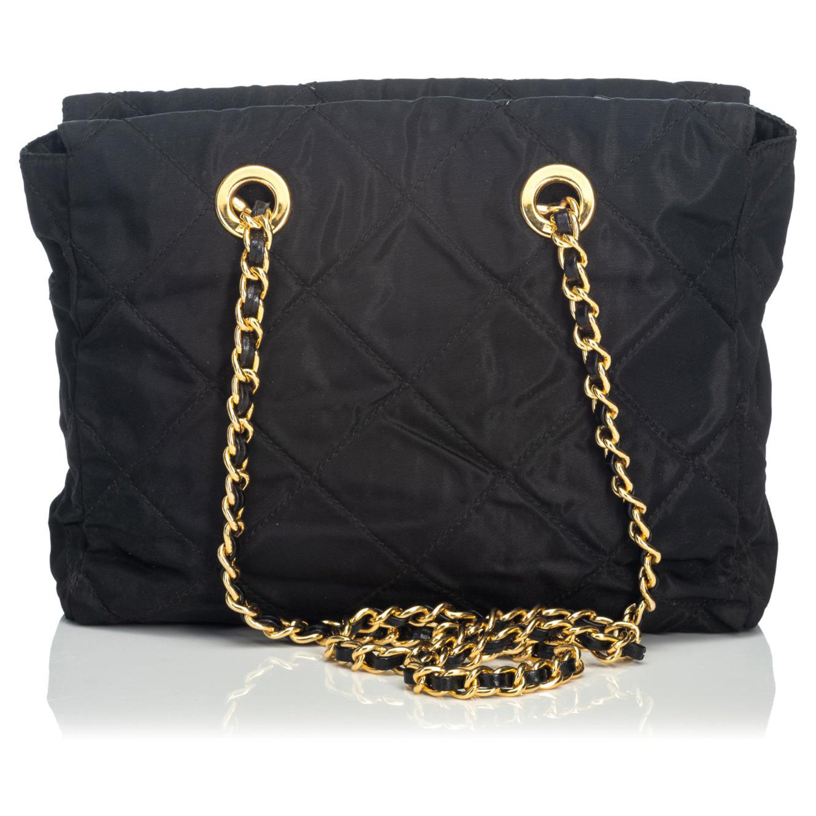 Prada Black Nylon Chain Shoulder Bag Leather Cloth ref.139221 - Joli Closet