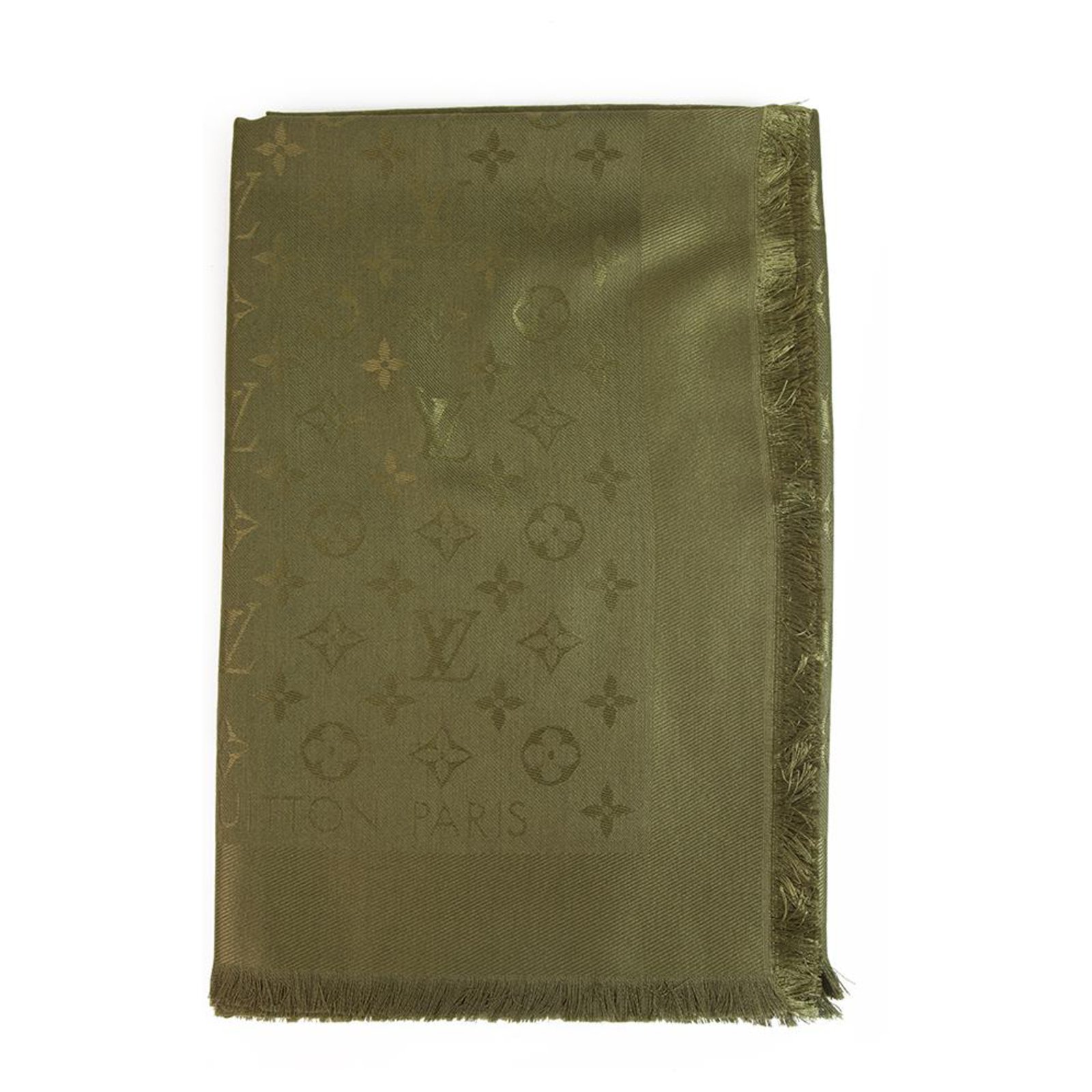 Louis Vuitton Monogram shawl Olive green Silk Wool ref.171284