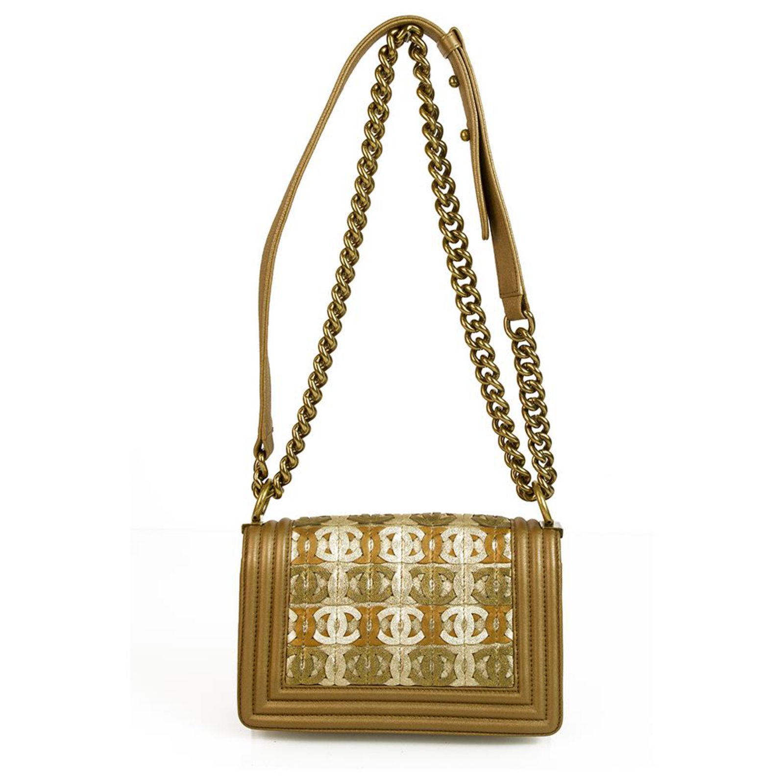 Chanel Small Boy Bag Lasercut Cc Dark Gold limited edition Dubai  Collection Golden Leather ref.136483 - Joli Closet