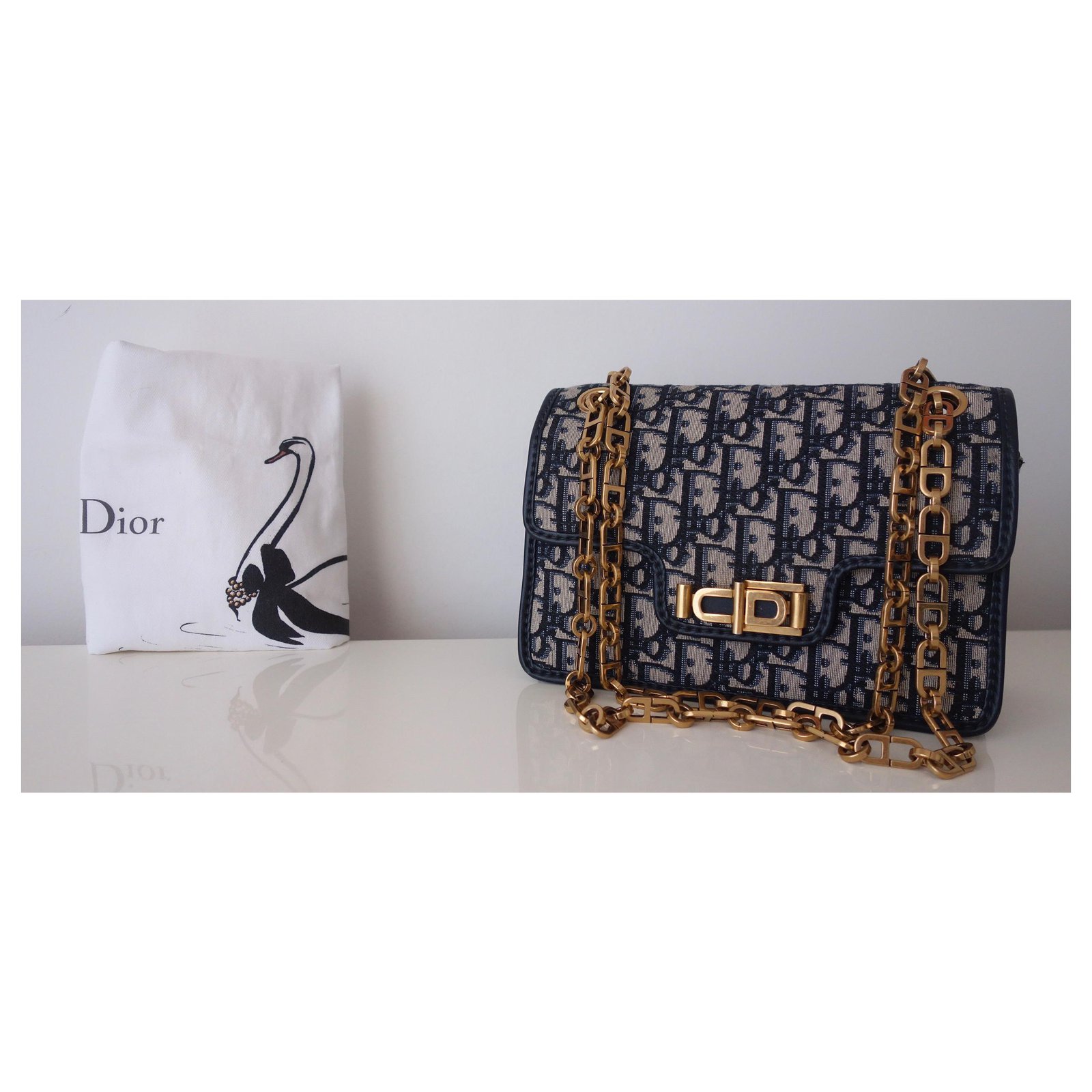 Christian Dior Blue And Beige Oblique Canvas DiorAddict Flap Bag Gold  Hardware Available For Immediate Sale At Sothebys