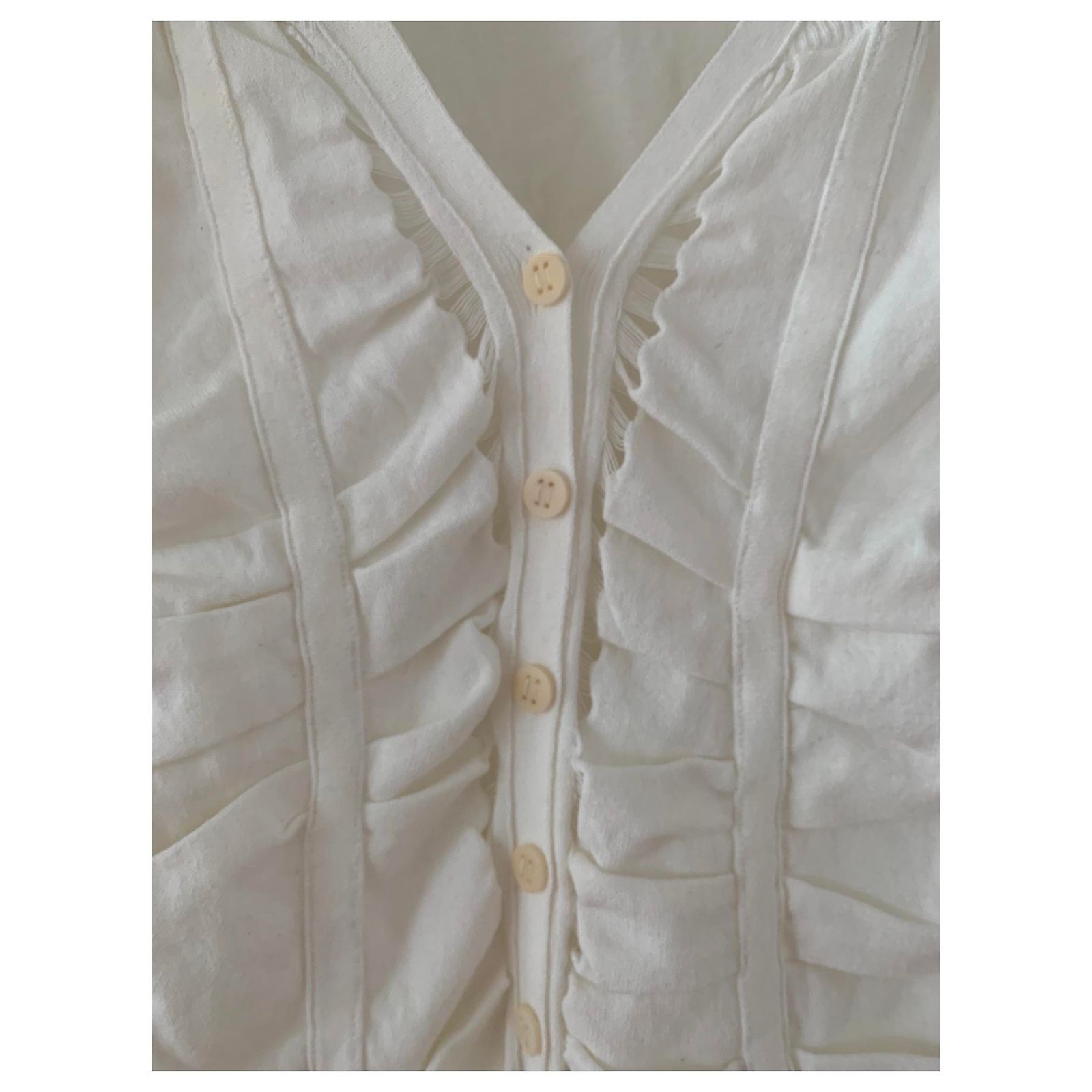 Gilet Sculptural Blanc Cassé Marithé & François Girbaud Taille M - Coton Brodé, Dos Noué - Occasion Très Bon état