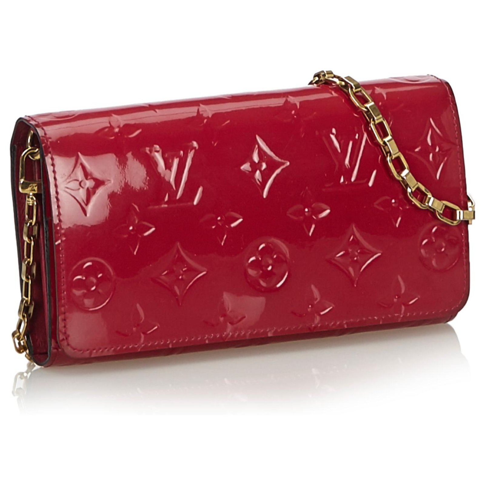 M63326 Louis Vuitton 2019 Cherrywood Chain Wallet Patent Leather-Wine Red