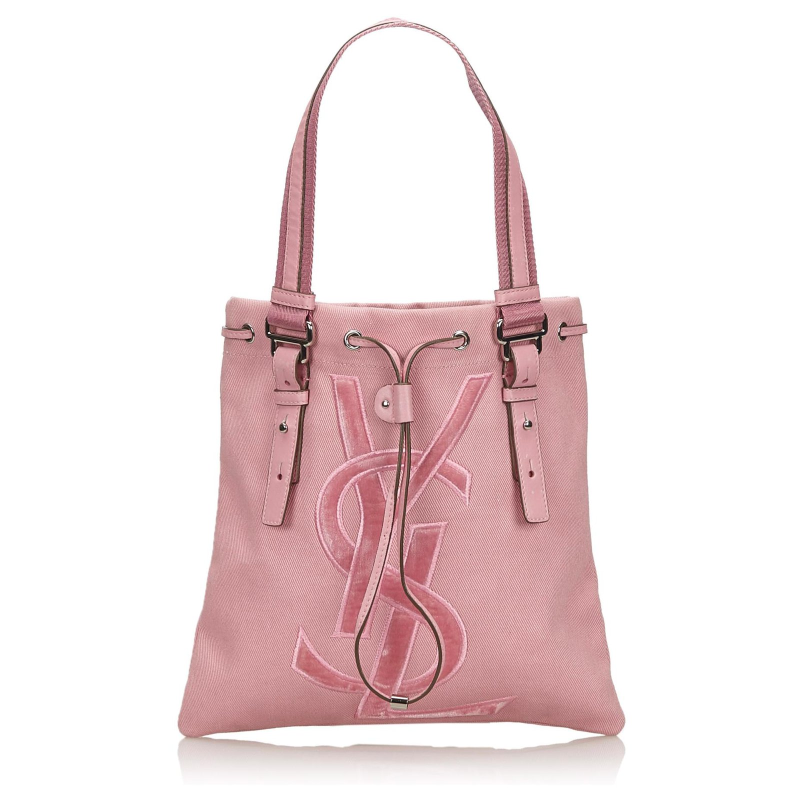 Yves Saint Laurent YSL Pink Canvas Kahala Tote Bag Leather Cloth Cloth ...