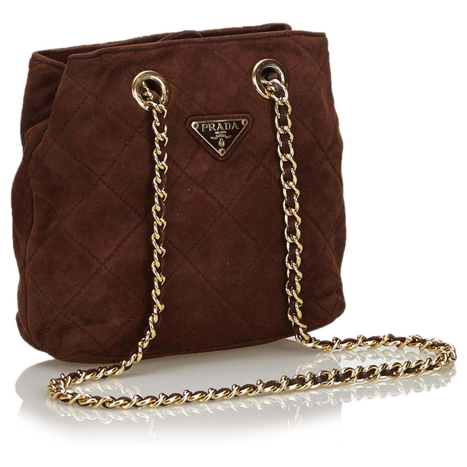 Prada Brown Quilted Suede Chain Shoulder Bag