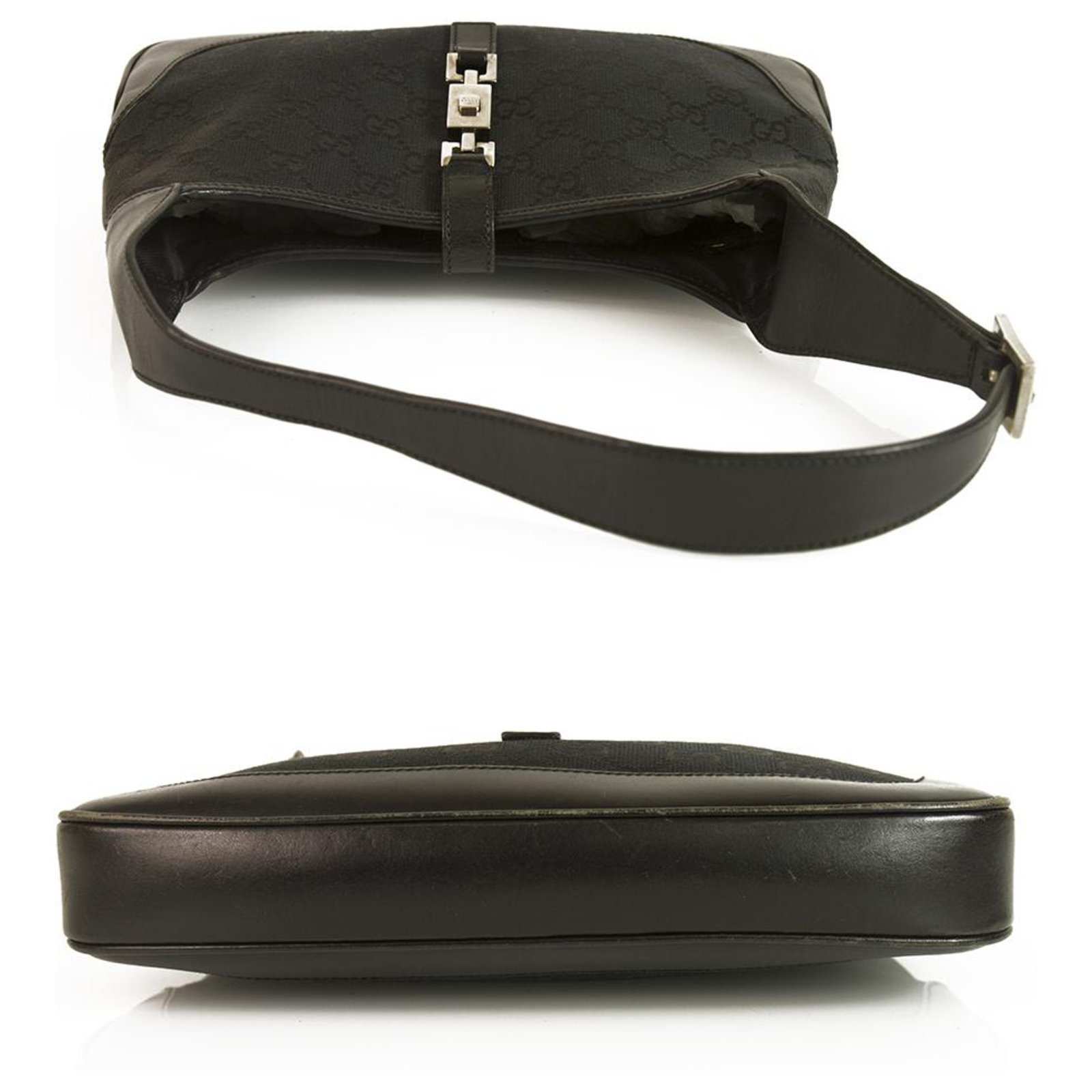 Gucci Jackie-O black Leather & GG Canvas Flap Top Shoulder Evening Bag  handbag Cloth ref.137319 - Joli Closet