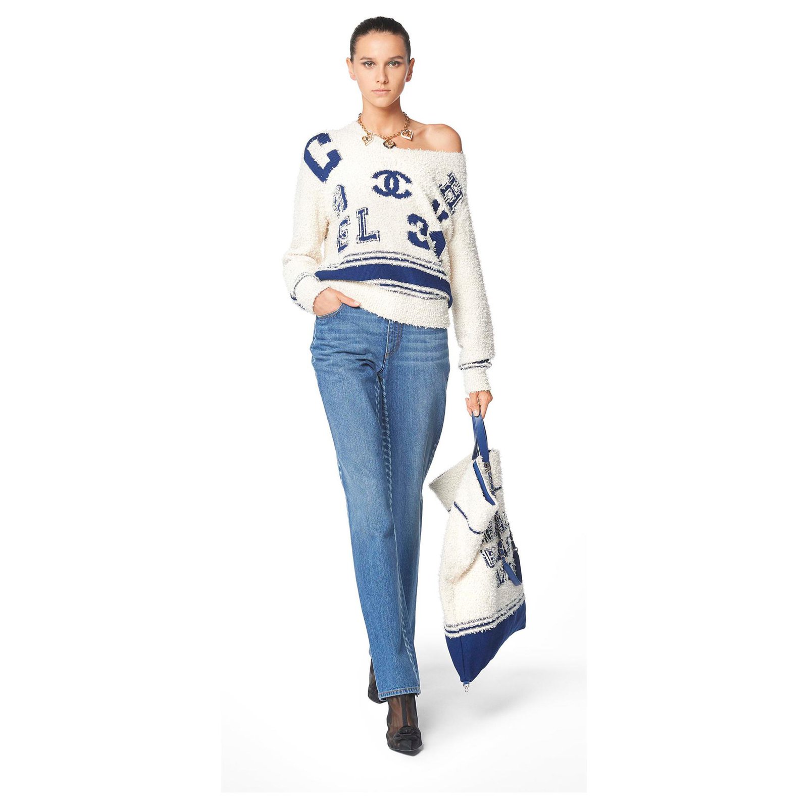 Chanel Varsity Iconic Logo Pullover Sweater Size 34 Beige Cotton ref.137598  - Joli Closet