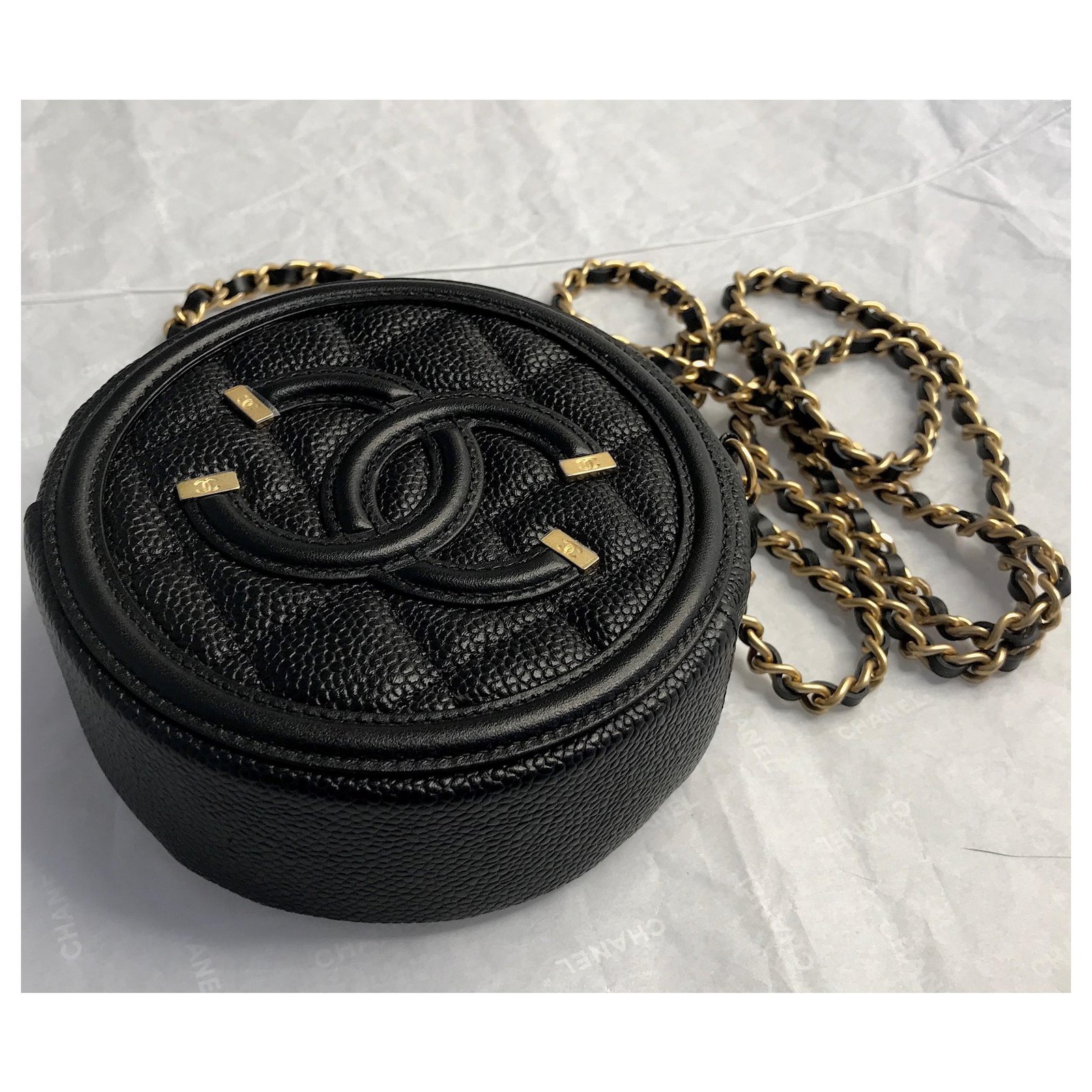 Chanel New CC Filigree Grained Round Chain Crossbody Bag Black