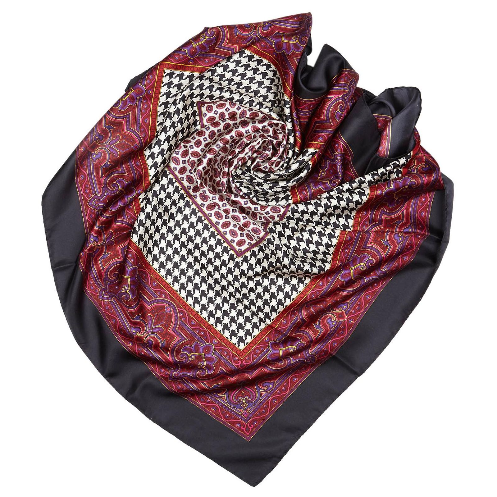 Foulard Carré En Soie Pour Homme, Noir Beige Gris – Imprimé Petit Motif, Fabriqué En Italie