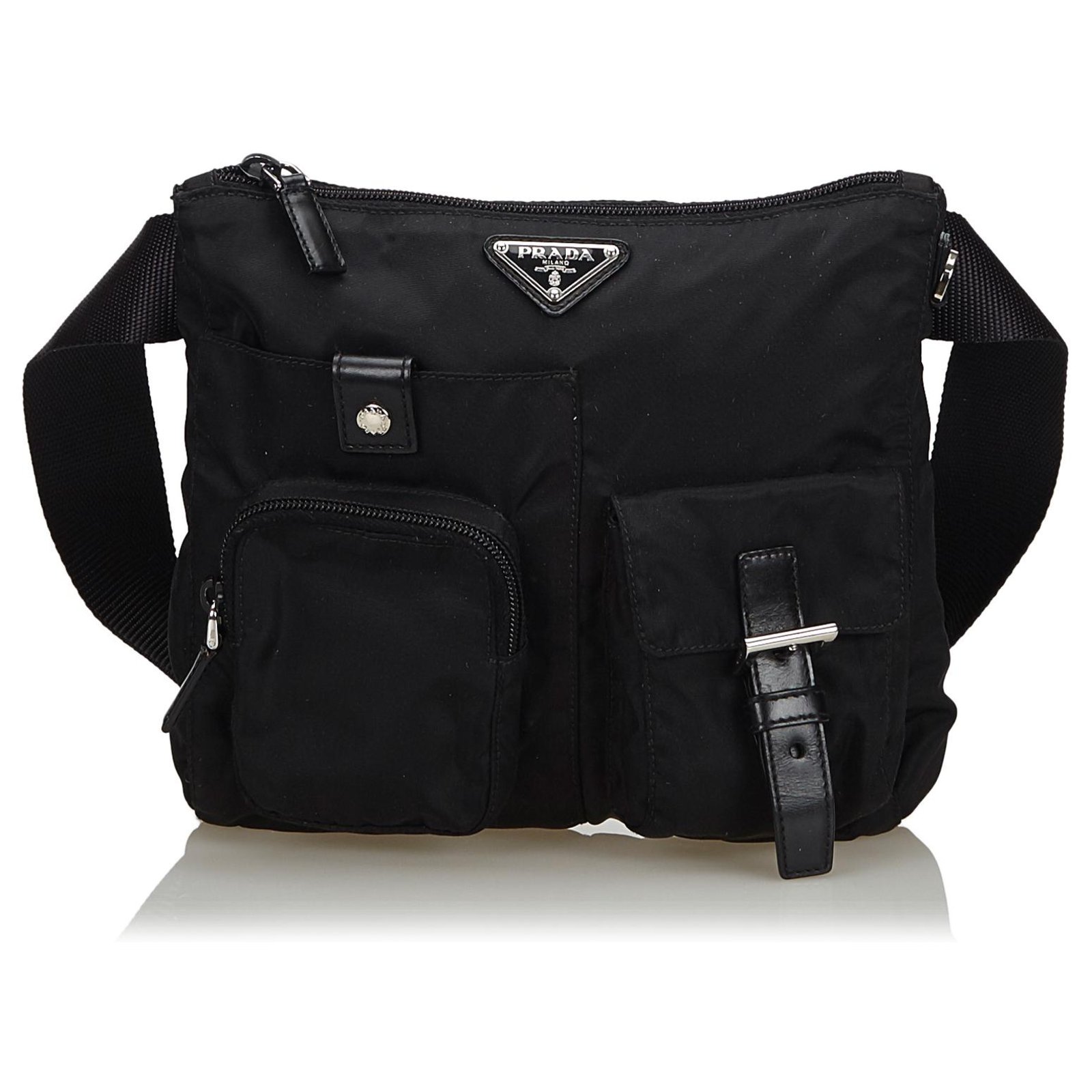 Prada Black Nylon Belt Bag Leather Cloth ref.137929 - Joli Closet