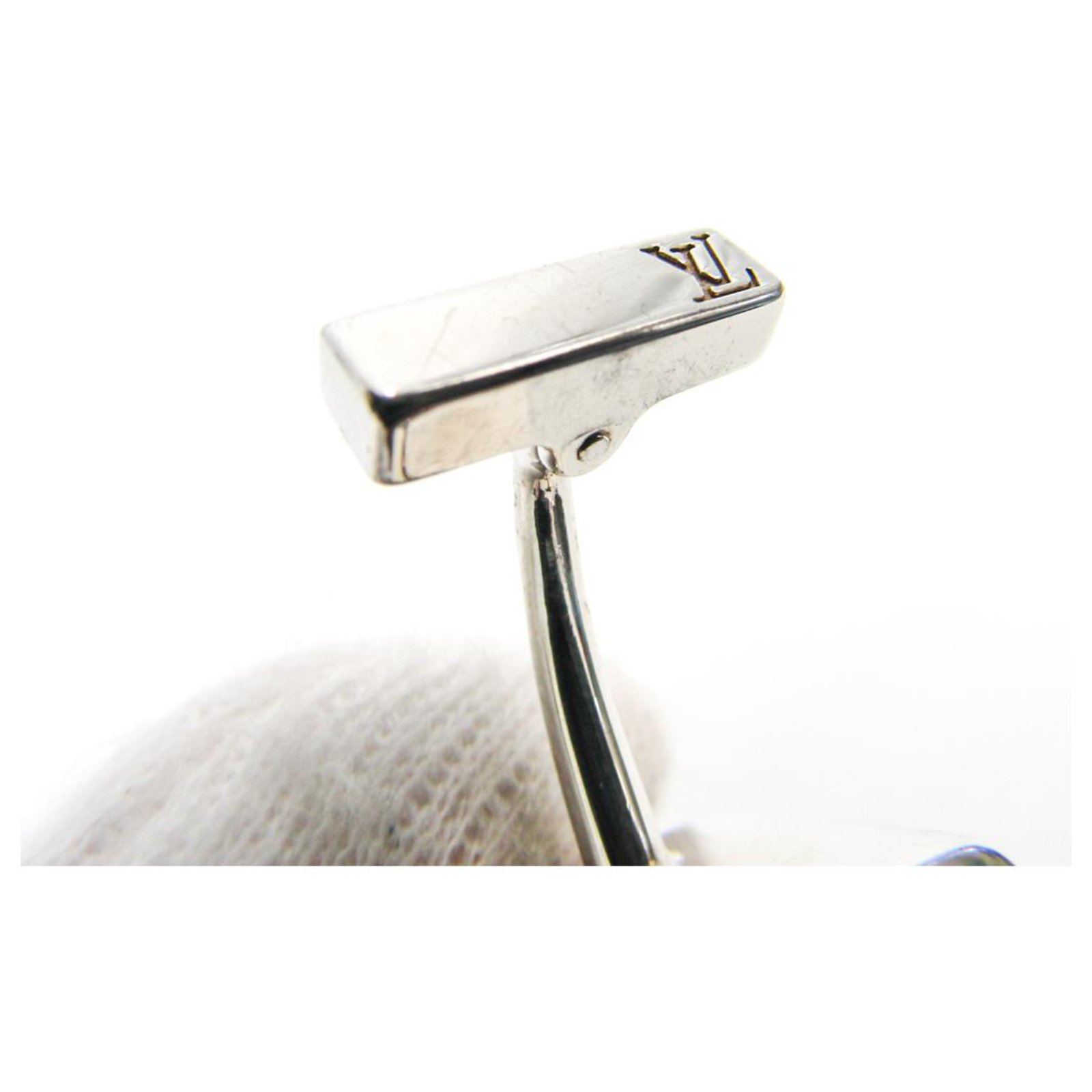 Louis Vuitton Silver Padlock and Key Logo Cufflinks Silvery Metal