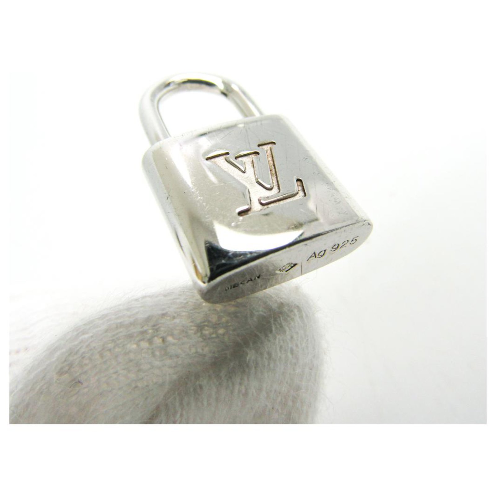 Louis Vuitton Silver Padlock and Key Logo Cufflinks Silvery Metal