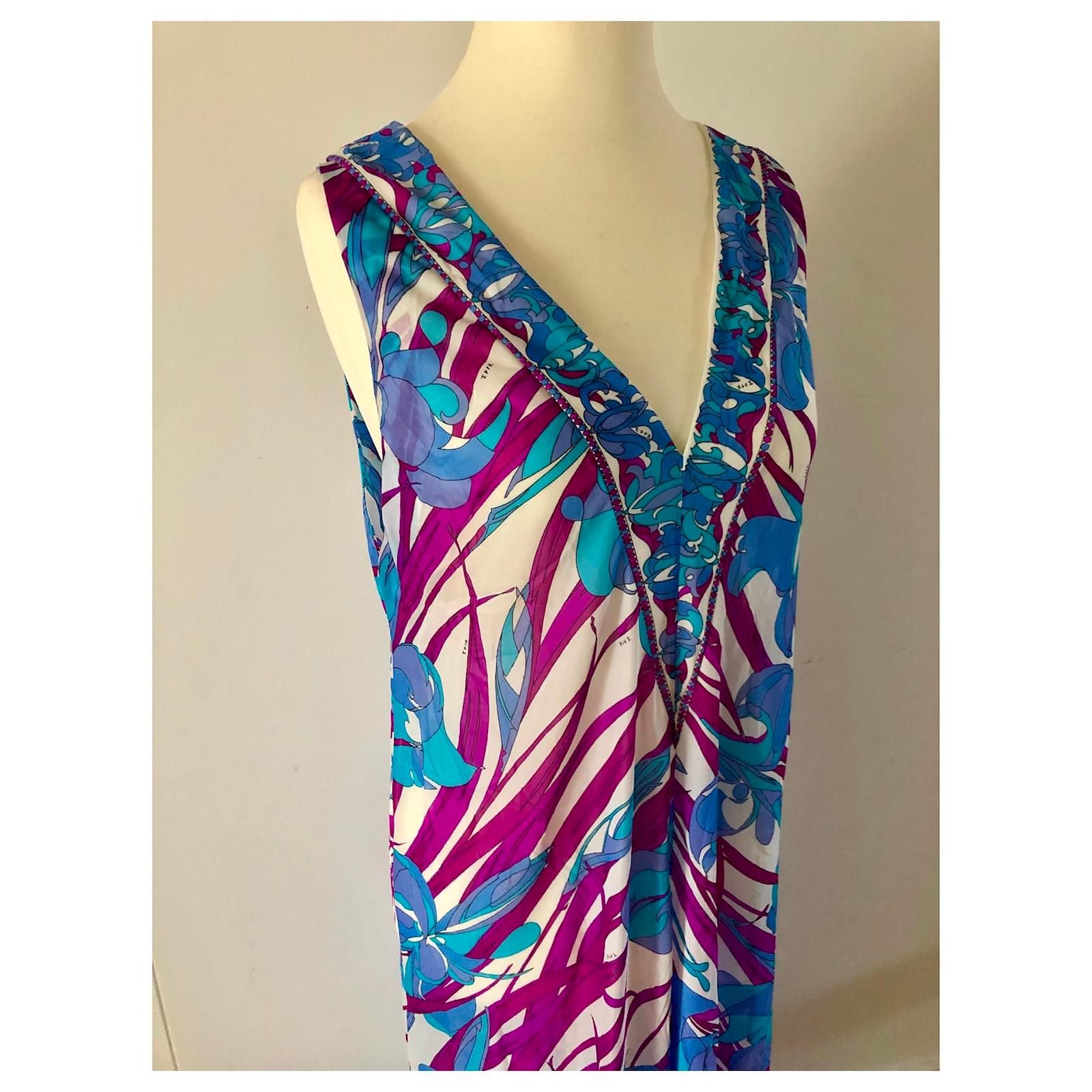 Robe De Nuit Vintage Emilio Pucci Années 60 - Imprimé Fleuri Violet, Taille M